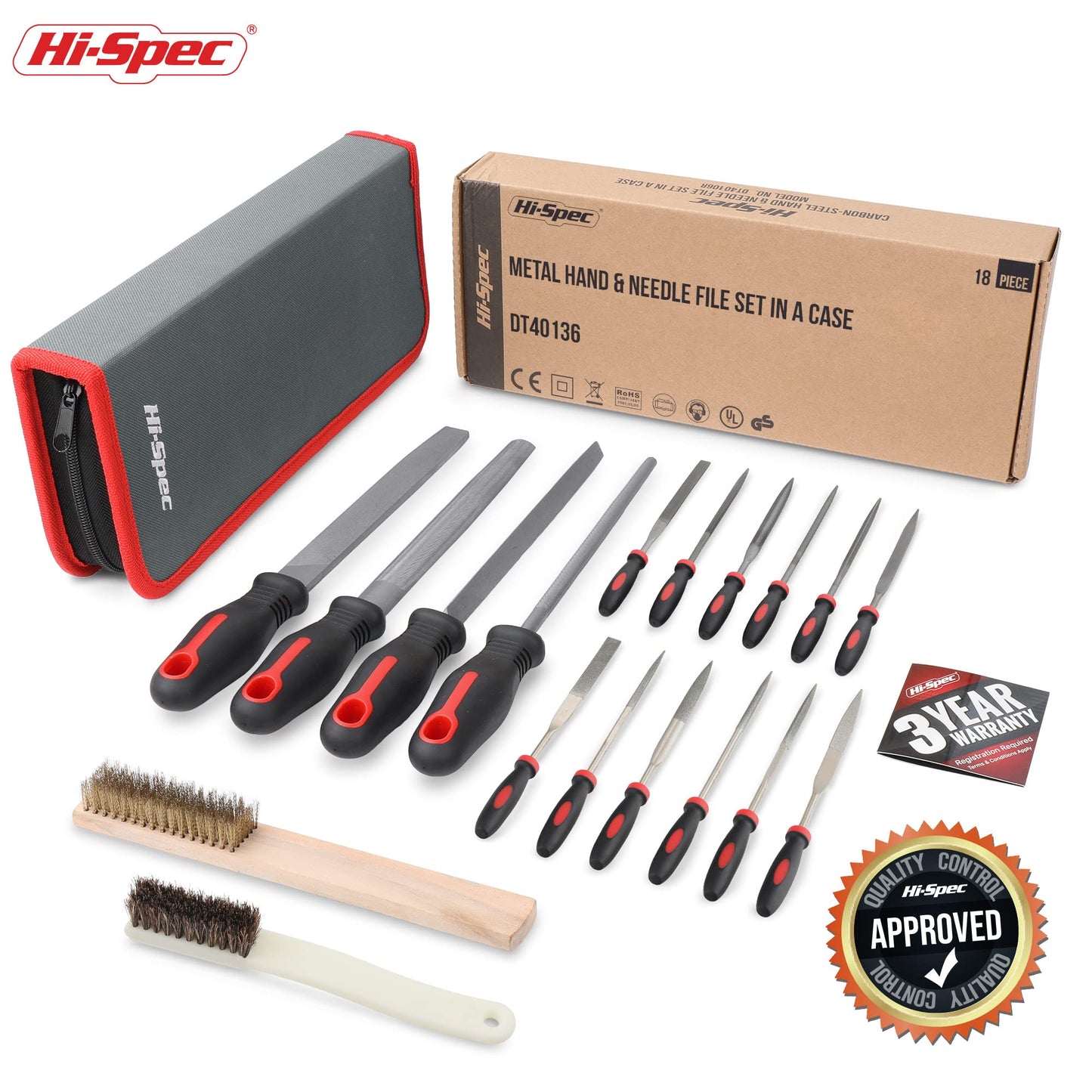 Hi-Spec 17 Piece Metal Hand & Needle File Tool Kit Set. Large & Small Mini T12 Carbon Steel Flat, Half-Round, Round & Triangle Files. Complete in a Zipper Case with a Brush
