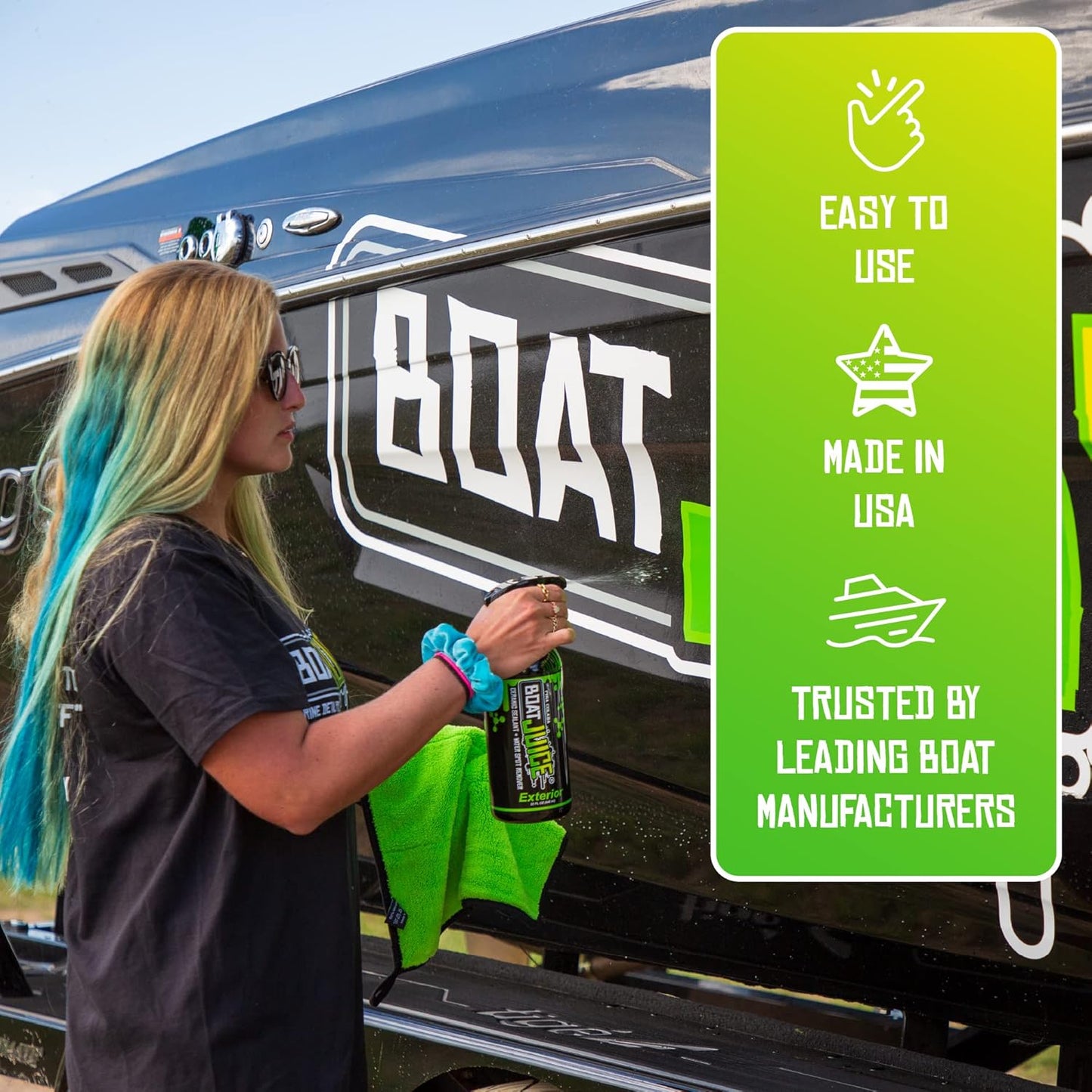 Boat Juice Necessity Boat Cleaner Kit | Exterior Water Spot Remover, Interior Seat & Vinyl Cleaner, 2 Microfiber Towels | Boat Cleaning & Detailing Kit, Marine Accessories | Made in USA (Kit)