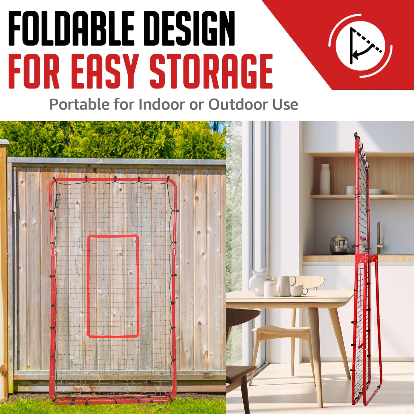 ZEALFEEL Volleyball Rebounder, 6-Angle Adjustable 4x7 FT Volleyball Rebounder Net with Steel Frame & High-Tension PE Netting, Volleyball Bounce Back Net Practice for Setting Spiking Bumping