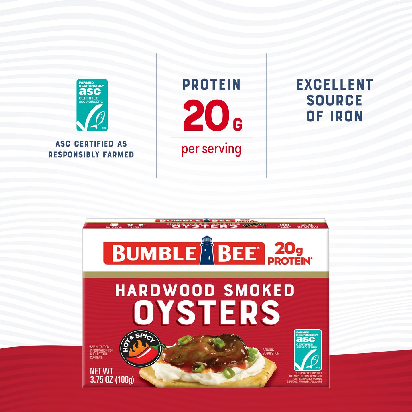 Bumble Bee Hot & Spicy Hardwood Smoked Oysters, 3.75 oz Tin (Pack of 12) - 20g Protein per Serving, Gluten Free, Keto