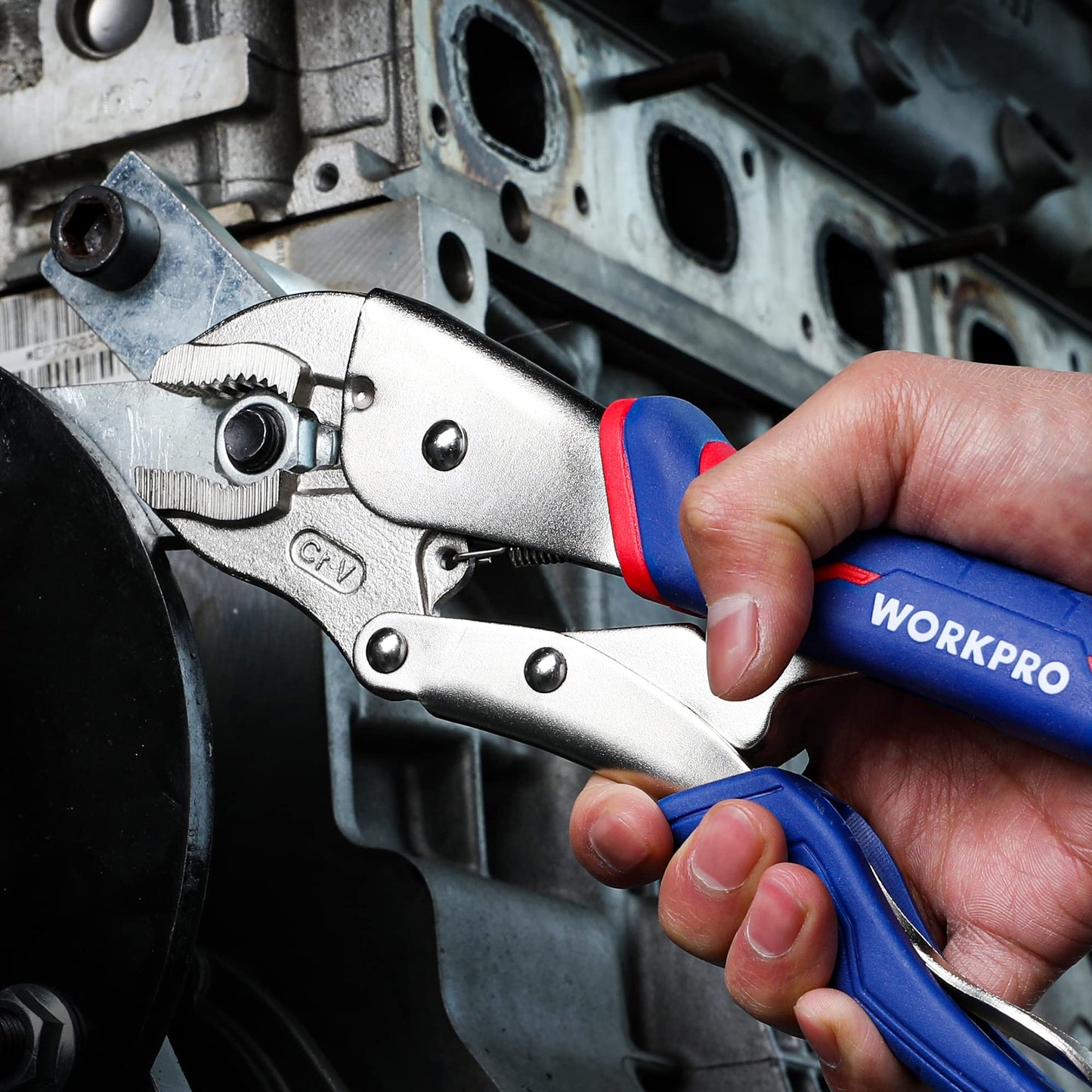 WORKPRO 5-Piece Locking Pliers Set, Pliers Tool Set, Vice Grips with Chrome-vanadium Steel, 5/7/10 inch Curved Jaw Pliers, 6.5/9 inch Long Nose Pliers