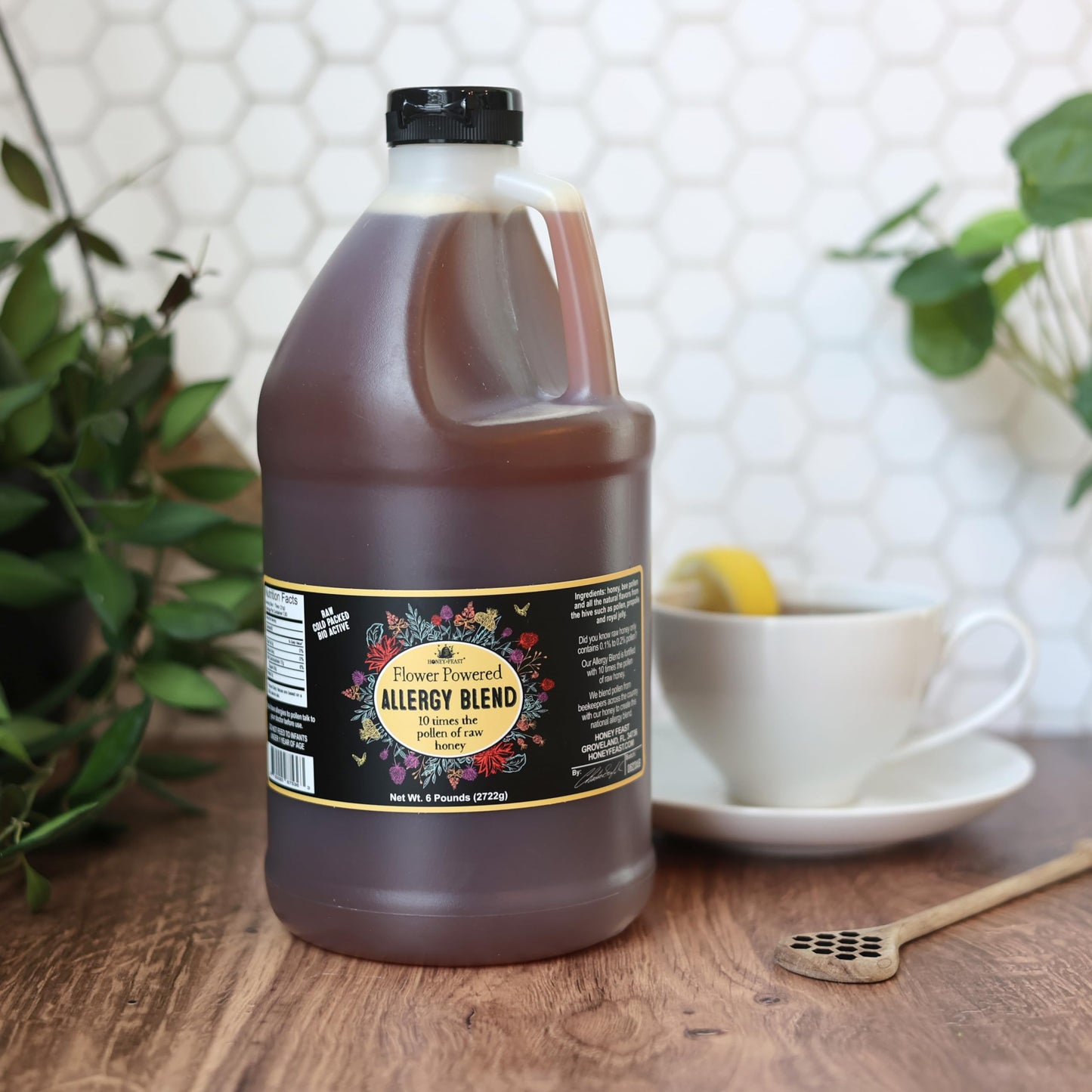 HONEY FEAST Wildflower Honey - 6 Pounds (1/2 Gallon) Bulk Honey, All Natural, Unfiltered, Unheated Honey, Perfect for Sweetening & Baking
