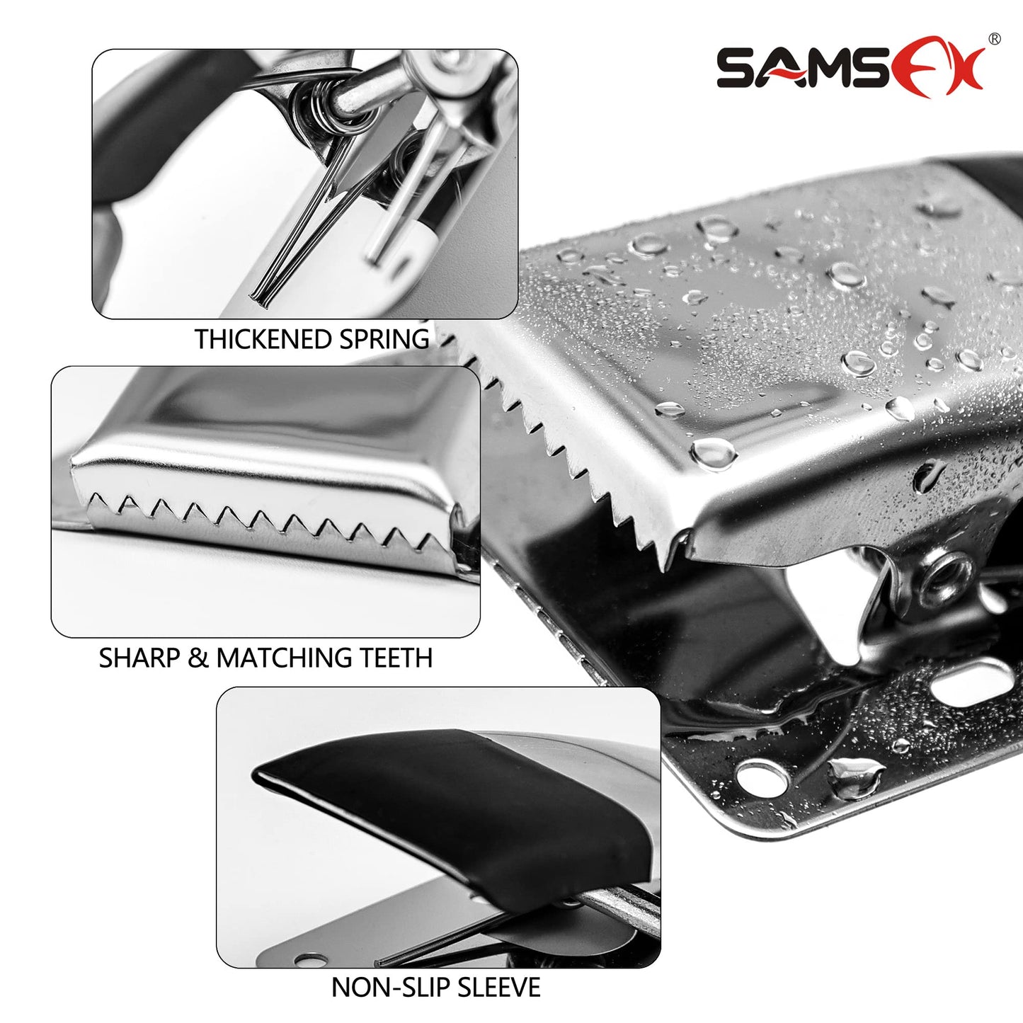 SAMSFX Fish Cleaning Board Tools Fillet Clamp w/Screws Deep-Jaw Fish Tail Clip Board for Scaling Table Bait (Fish Clamps with Black Grip)