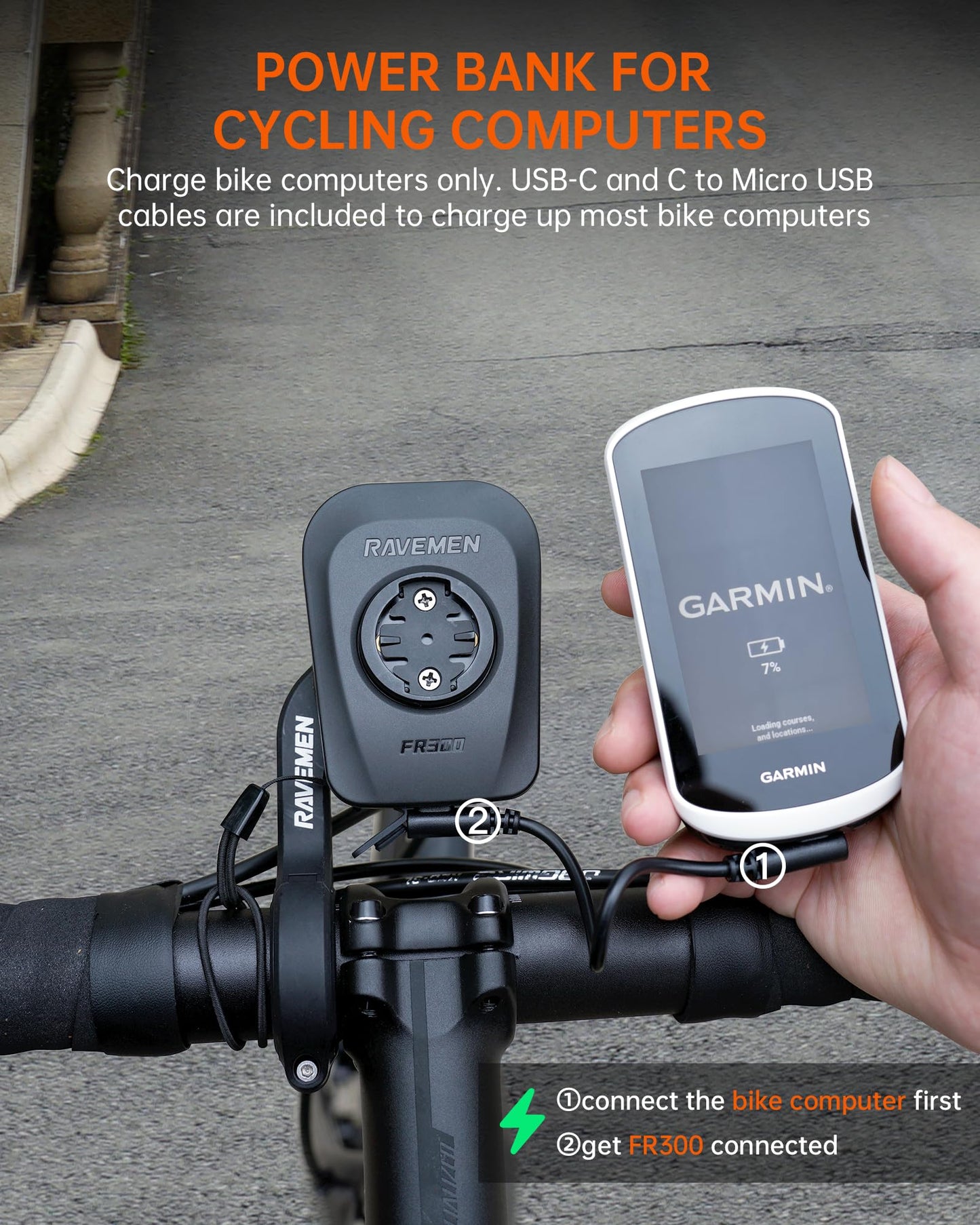 RAVEMEN FR300 Compatible with Garmin/Wahoo Bike Computer, 300 Lumen Warning Flashing 6 Modes Cycling Computer Accessories with Auto On Off, USB C Rechargeable for Road Bike (Patent Protected)
