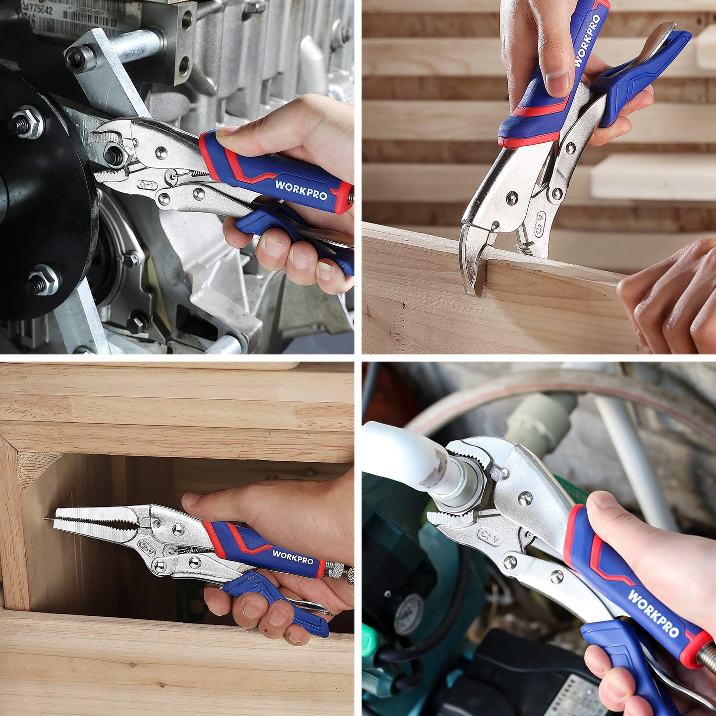 WORKPRO 5-Piece Locking Pliers Set, Pliers Tool Set, Vice Grips with Chrome-vanadium Steel, 5/7/10 inch Curved Jaw Pliers, 6.5/9 inch Long Nose Pliers