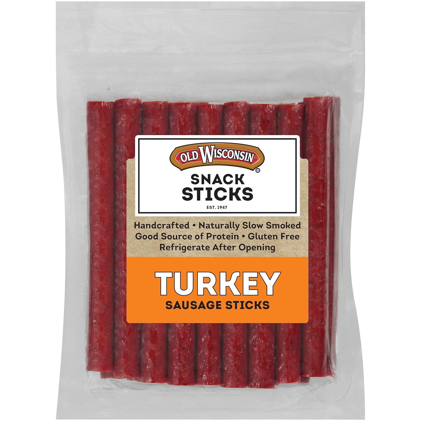 Old Wisconsin Honey Brown Sugar Turkey Sausage Snack Sticks, Naturally Smoked, Ready to Eat, High Protein, Low Carb, Keto, Gluten Free, 16 Ounce Resealable Package, Honey Turkey