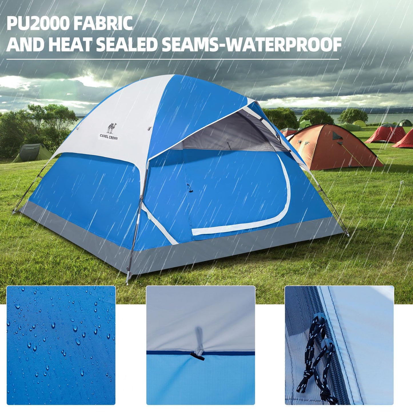 CAMEL CROWN Tents for Camping 2/3/4/5 Person Camping Dome Tent, Waterproof,Spacious, Lightweight Portable Backpacking Tent for Outdoor Camping/Hiking