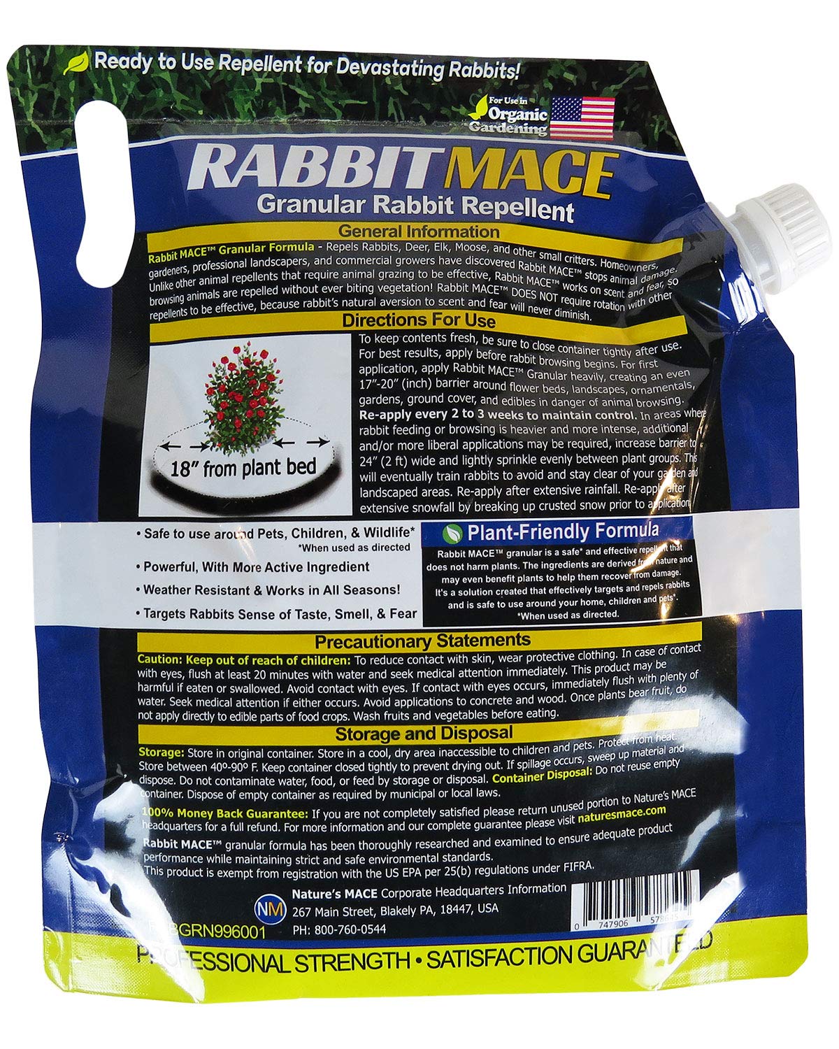 Nature's MACE Rabbit Repellent Granular, 7 Pounds, Treats 95,000 sq ft, Outdoors, Bunny Repellent, Keep Rabbits Out for Garden, Safe for Dogs, Pets, People, & Plants