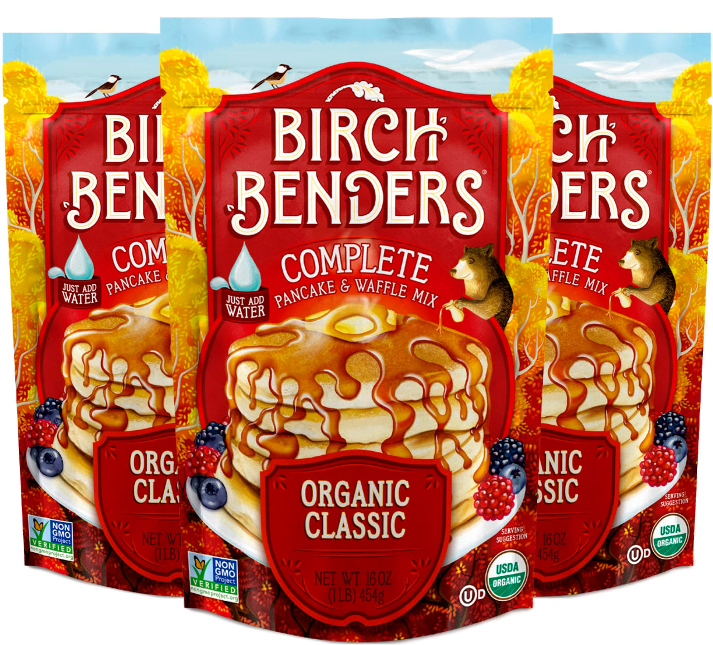 Organic Pancake and Waffle Mix, Classic Recipe by Birch Benders, Whole Grain, Non-GMO, Just Add Water, 16oz (Packaging may vary)