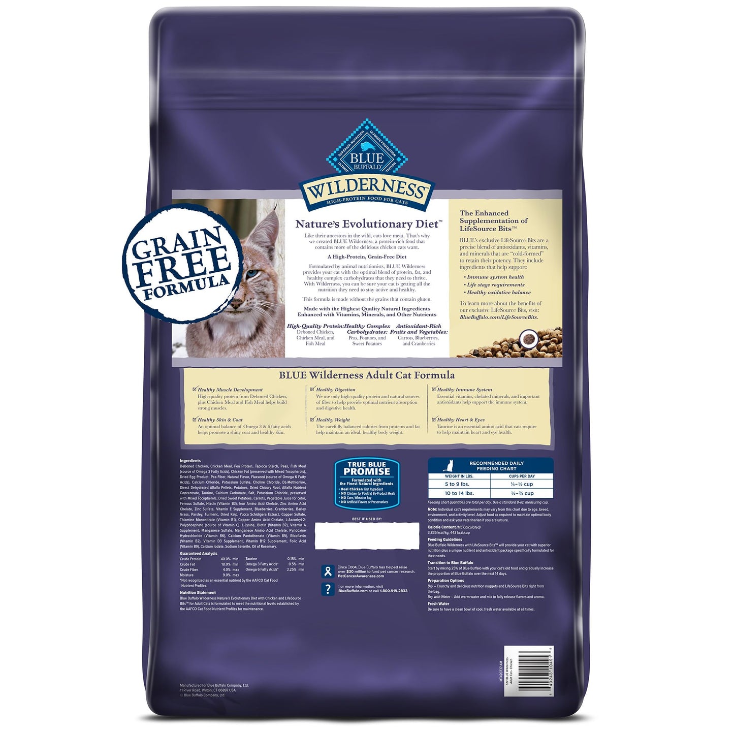 Blue Buffalo Wilderness Natural Adult Dry Cat Food, High-Protein and Grain-Free Diet, Supports Healthy Muscle Development and a Healthy Immune System, Chicken, 12-lb. Bag