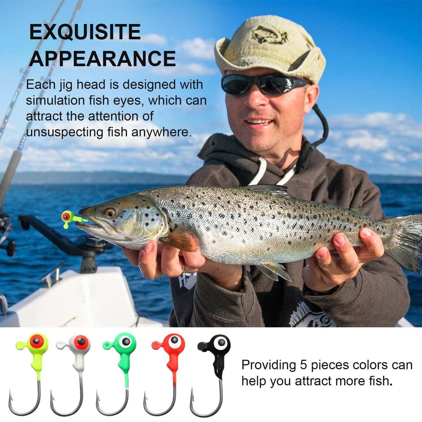 Skylety 60 Pcs Crappie Jig Heads for Fishing Lures Baits Hooks for Freshwater Saltwater Bass Trout