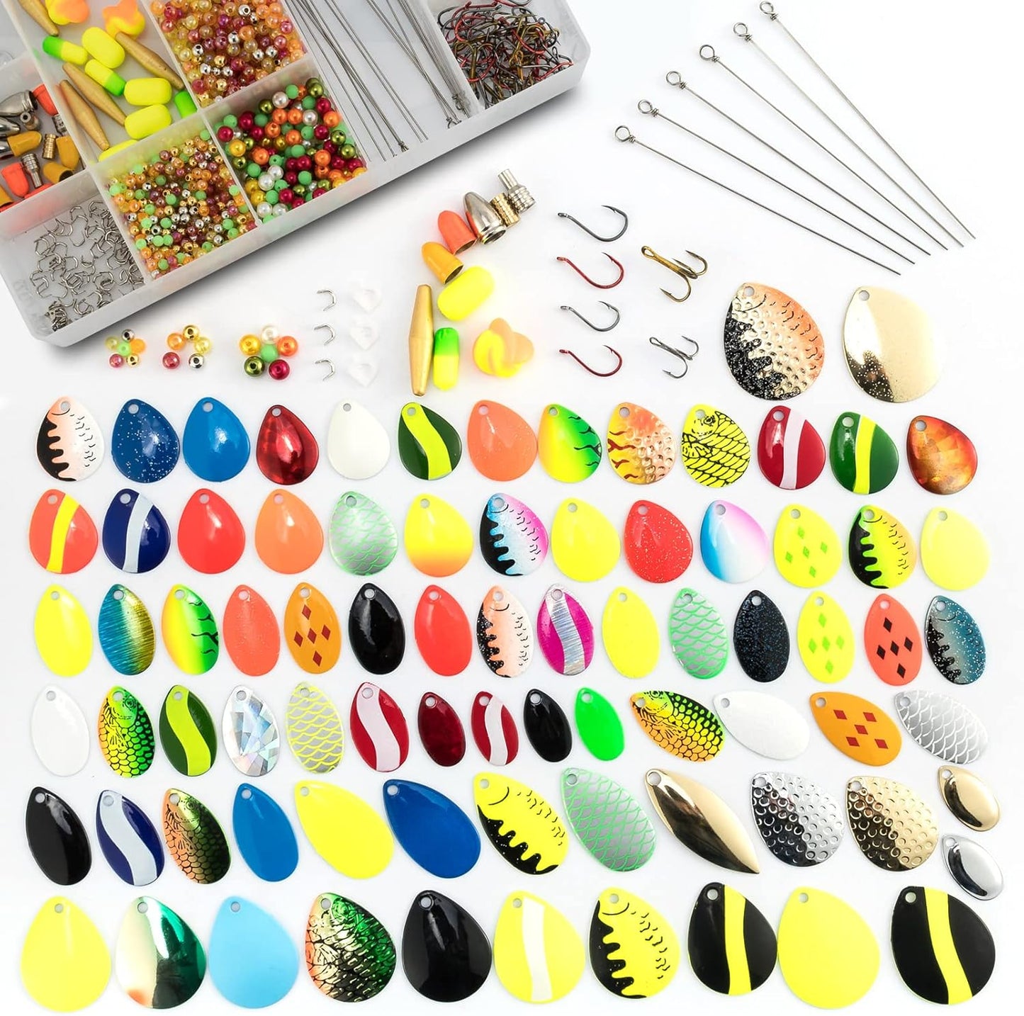 Dr.Fish 1720-Pieces Spinner Making Kit, Walleye Rig Lure Making Suppies, 90 Colorado Indiana Spinner Blades Lure Parts with Tackle Box, Crawler Worm Harness Spinnerbait