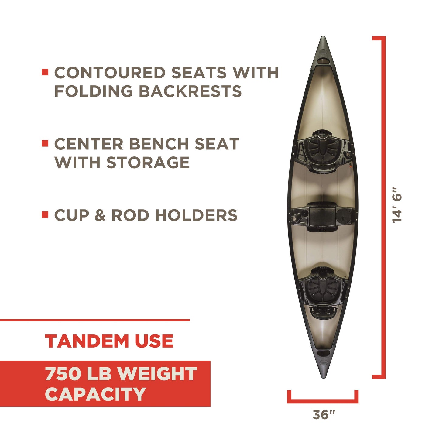 Old Town Saranac 146 Recreational Canoe, 2+ Person, 14 ft 6 in, Red