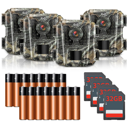 WOSODA Mini Trail Camera 4 Pack 24MP 1080P HD, Game Cam with SD Card, Waterproof Tiny Hunting Camera Night Vision Motion Activated with Fast Trigger Time for Outdoor Wildlife Monitoring