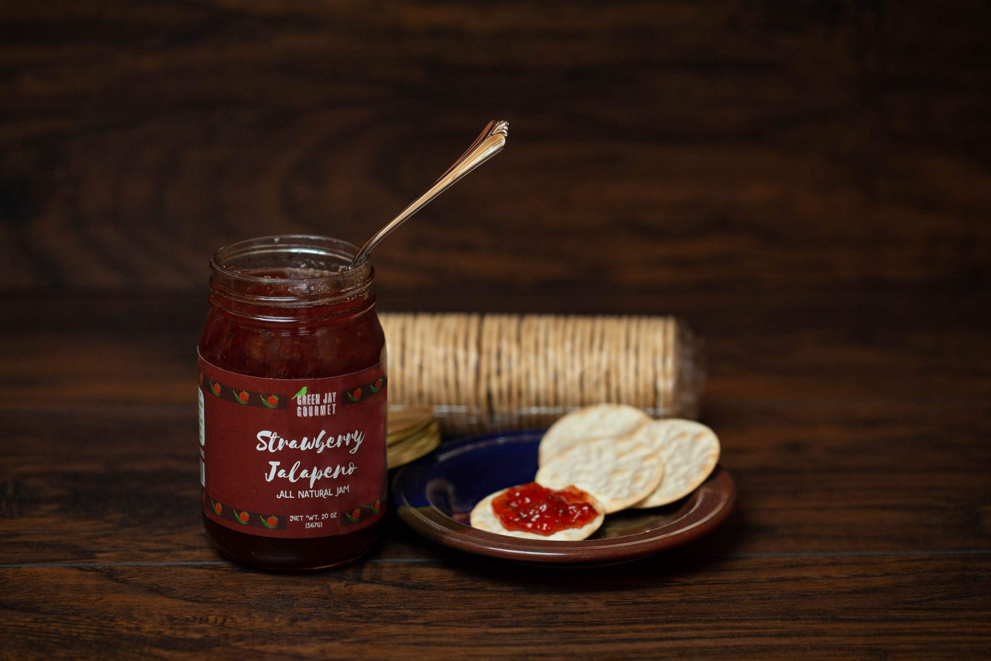 Green Jay Gourmet Spicy Jam Variety Pack - All-Natural Raspberry Jalapeno Jam, Strawberry Jalapeno Jam, Blackberry Jalapeno Jam - Vegan, Gluten-free Jam - No Preservatives - USA Made - 3 x 20 Ounces