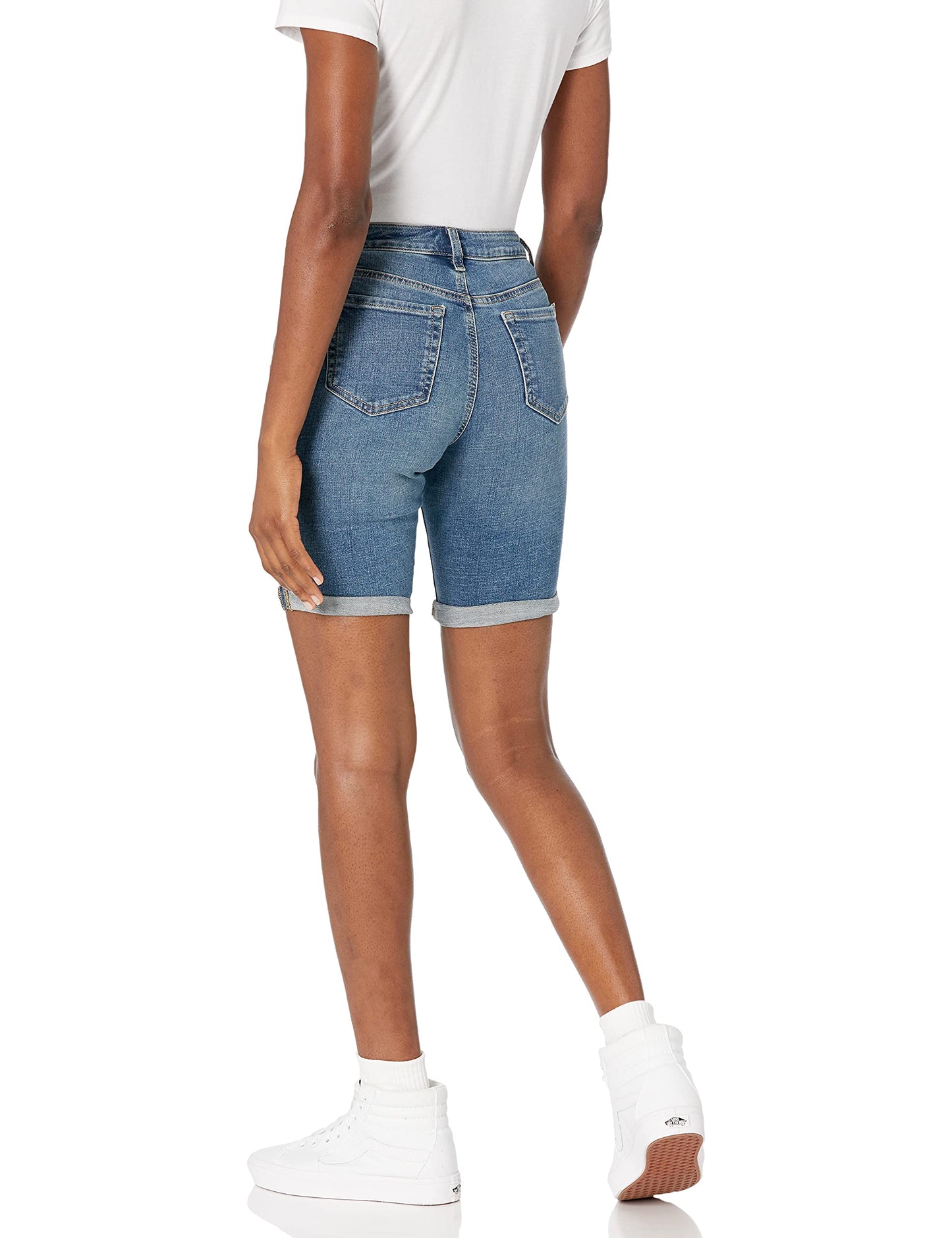 Amazon Essentials Women's Mid-Rise Stretchy Slim Fit Denim Bermuda Shorts with Pockets