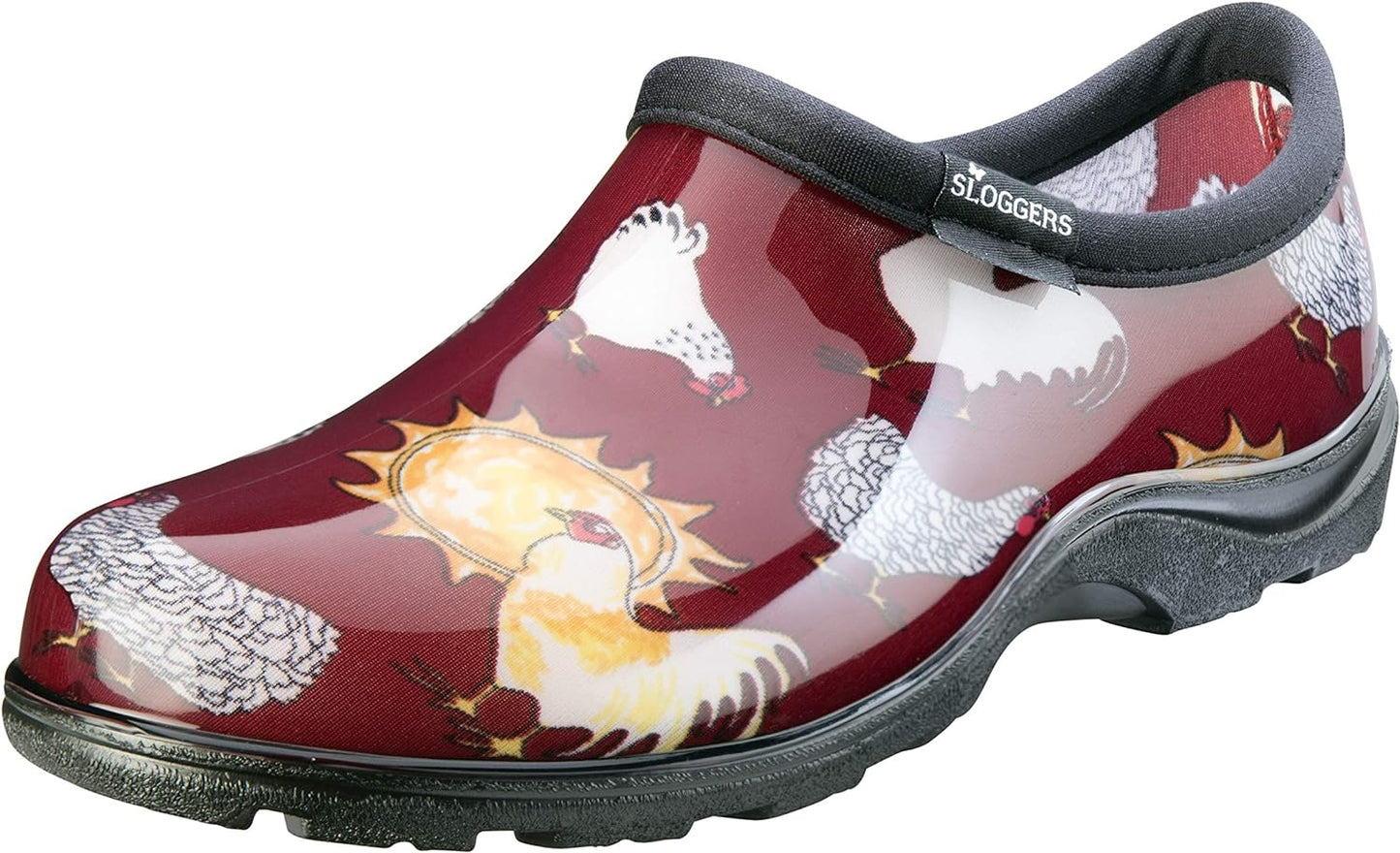 Sloggers Original Waterproof Rain and Garden Shoe for Women– Outdoor Slip-On Garden Clog - Made in The USA with Premium Comfort Insole and Arch Support - Classic Chicken Black, Size 8