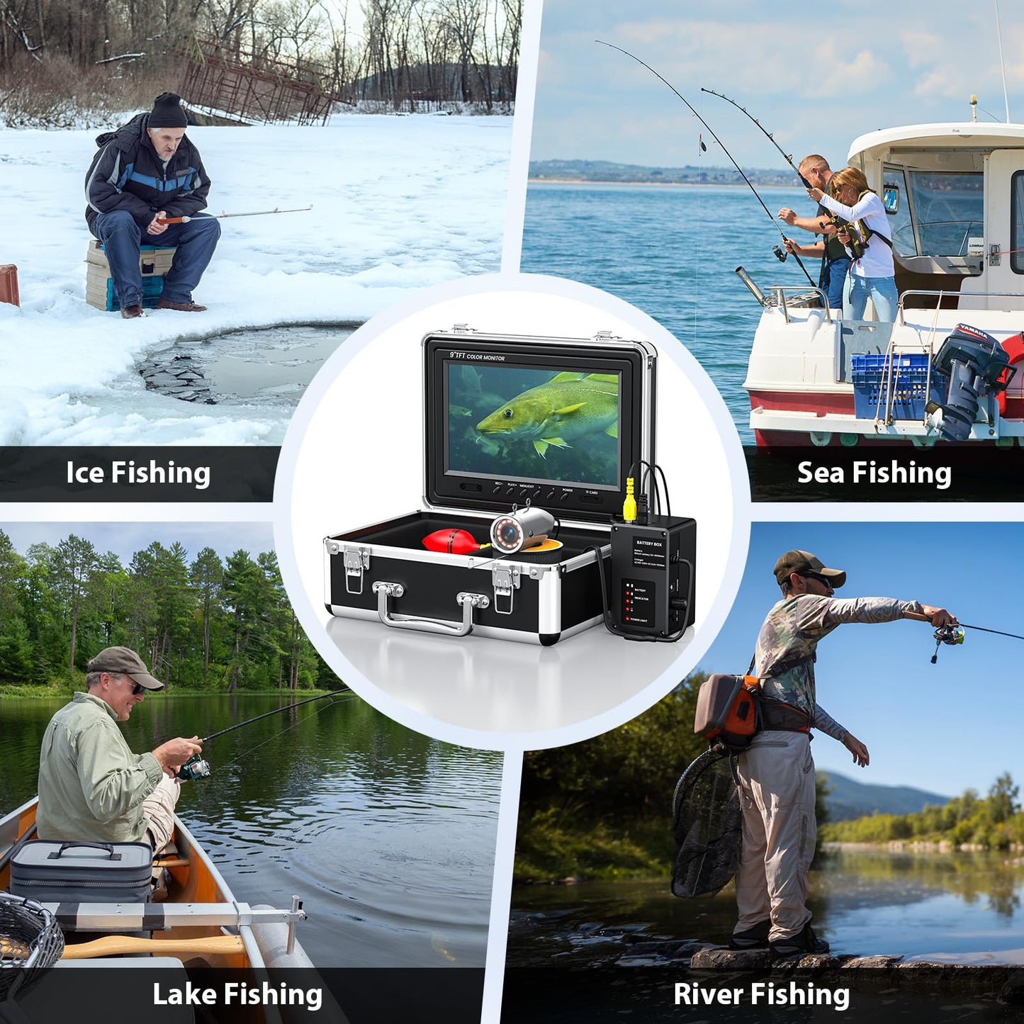 Eyoyo Underwater Fishing Camera Portable Video Fish Finder 9 inch LCD Monitor 1000TVL Waterproof Camera Underwater DVR Video Fish Cam 30m Cable 12pcs IR Infrared Lights for Ice, Boat and Lake Fishing