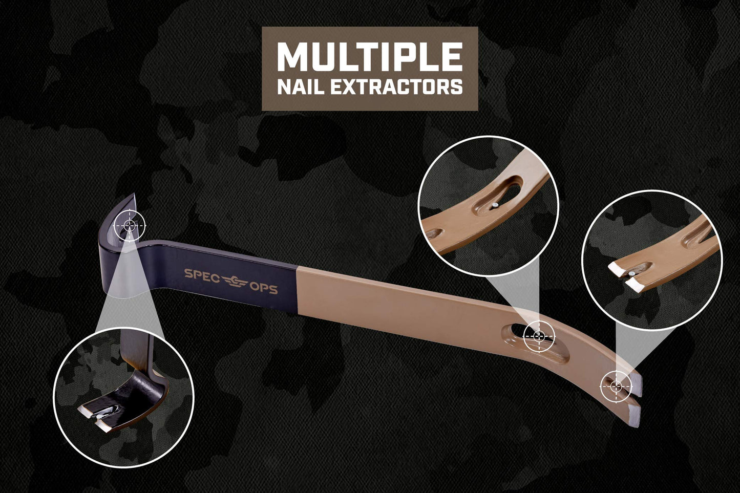 Spec Ops SPEC-D30PRY Tools 30" Wrecking Crowbar, Pry Bar Ends with Teardrop Nail Puller, High-Carbon Steel, 3% Donated to Veterans,Black/Tan