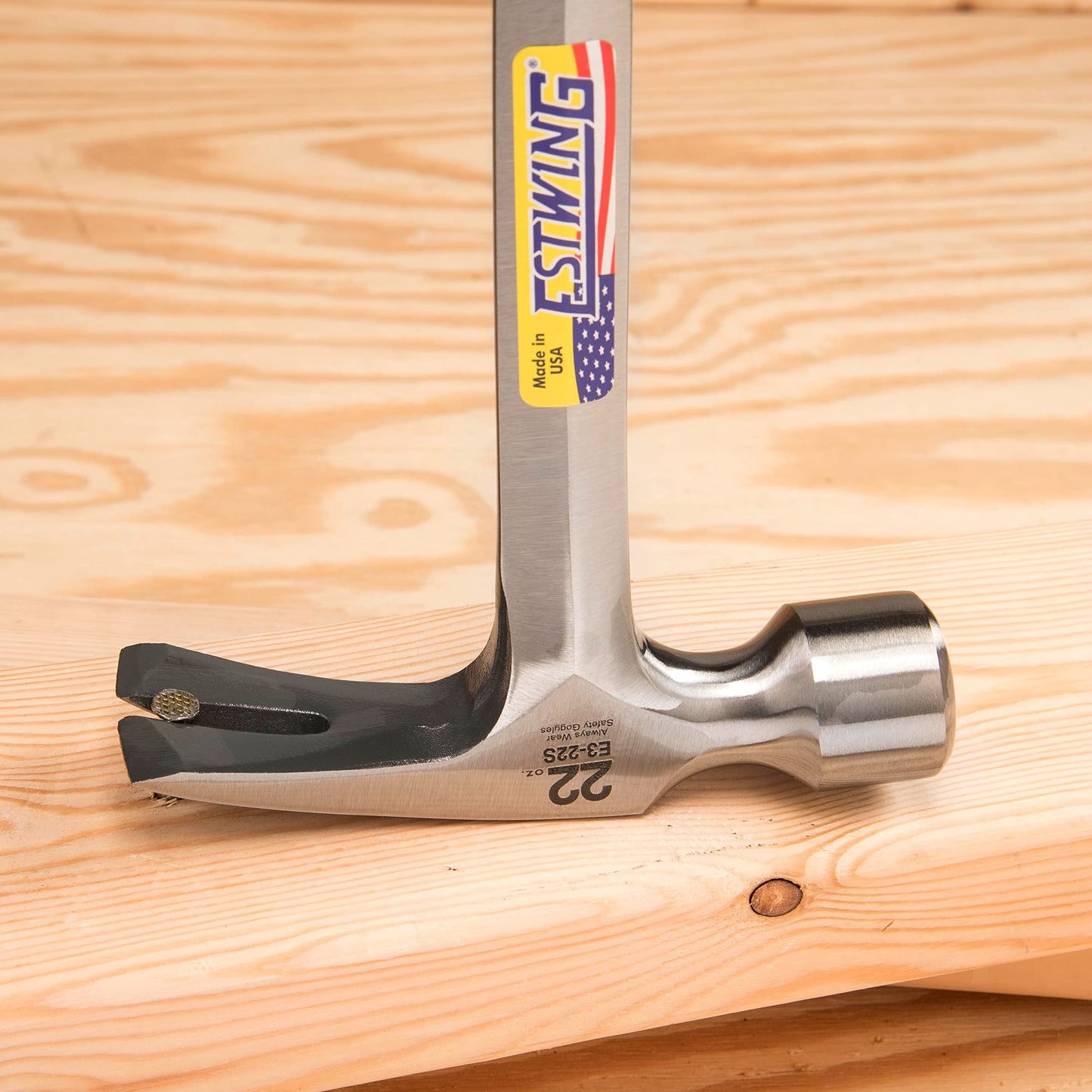 ESTWING Framing Hammer - 22 oz Long Handle Straight Rip Claw with Milled Face & Shock Reduction Grip - E3-22SM