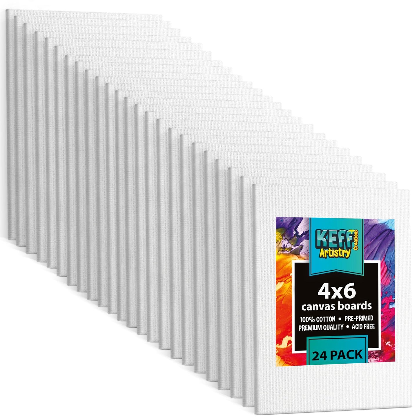 KEFF 24-Pack Bulk Canvas for Painting, 6 of 5x7, 8x10, 9x12, 11x14 Canvas Boards for Painting, Art Supplies for Adults & Kids - 100% Cotton Primed Painting Canvas for Acrylic, Oil, Watercolor, Tempera