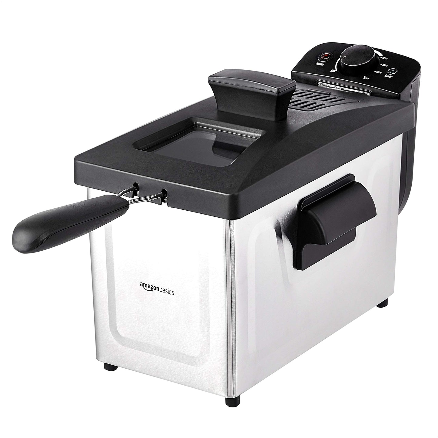 Amazon Basics 3.2-Qt (3.0L) Electric Deep Fryer with Adjustable Temperature Control, Easy Draining Basket, Viewing Window, Fast-Heating 1500W, Stainless Steel Exterior, Black & Silver