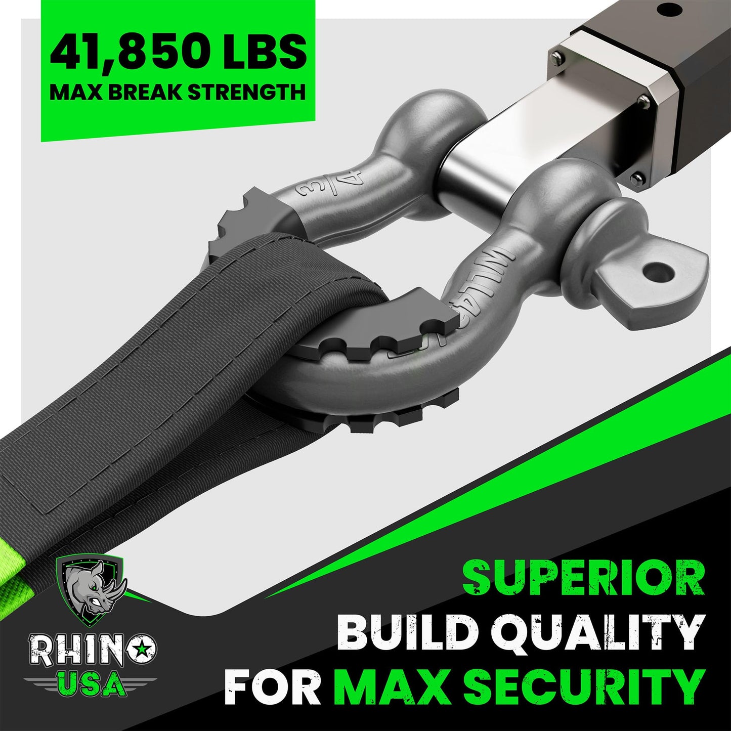 Rhino USA D Ring Shackles (2-Pack) - 41,850lb Break Strength – Heavy Duty 3/4" Clevis Shackle with 7/8 Pin for Towing & Off-Road Use - Pairs with Tow Strap for Vehicle Recovery (Black)