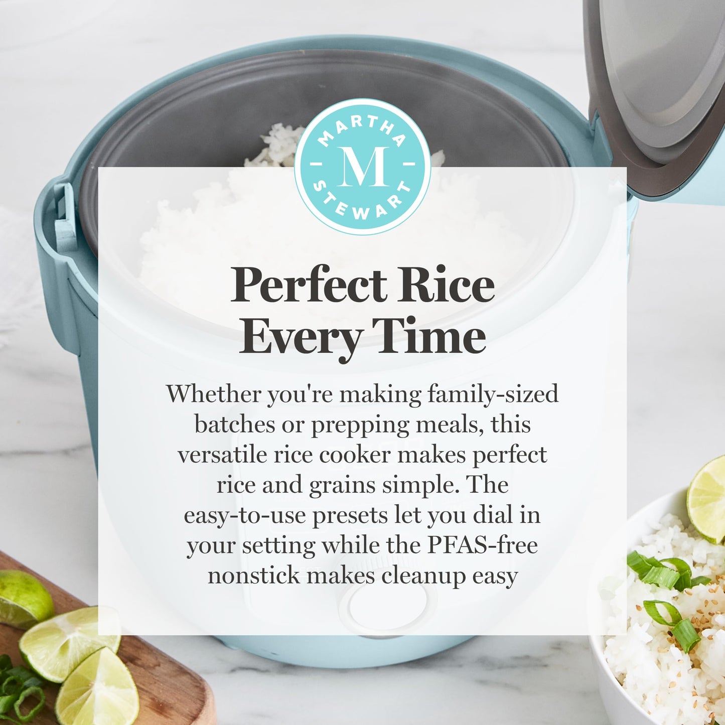 Martha Stewart Rice Cooker, 4 Cup (Uncooked) / 8 Cup (Cooked), Ceramic Non-Stick Removable Pot, Keep Warm, Measure Markings, Steam Basket, Brown & Sushi Rice, Quick Cook, Quinoa, Grains, Oats, Caviar Gray