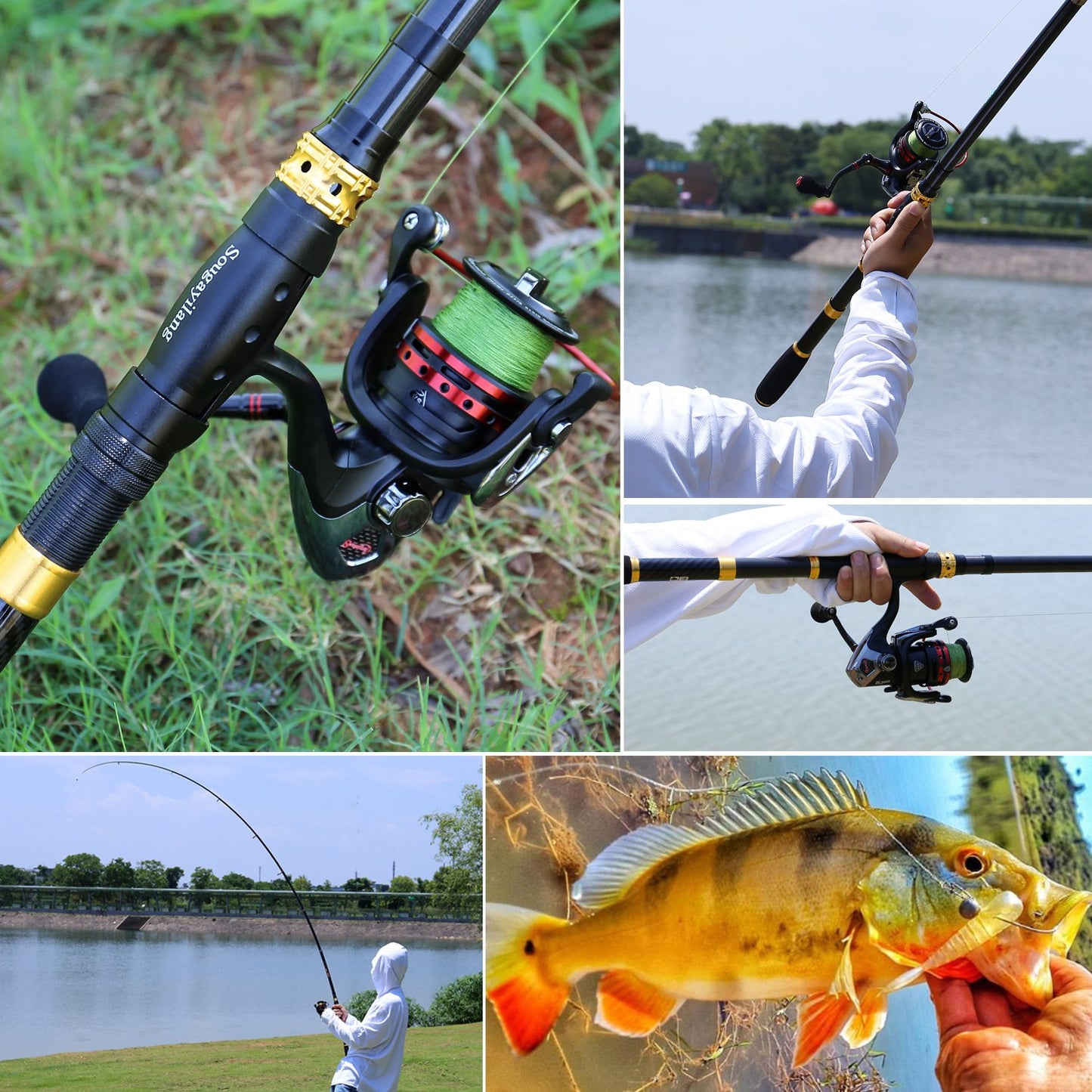 Sougayilang Fishing Rod Reel Combo with Telescopic Fishing Pole Spinning Reel Carrier Bag