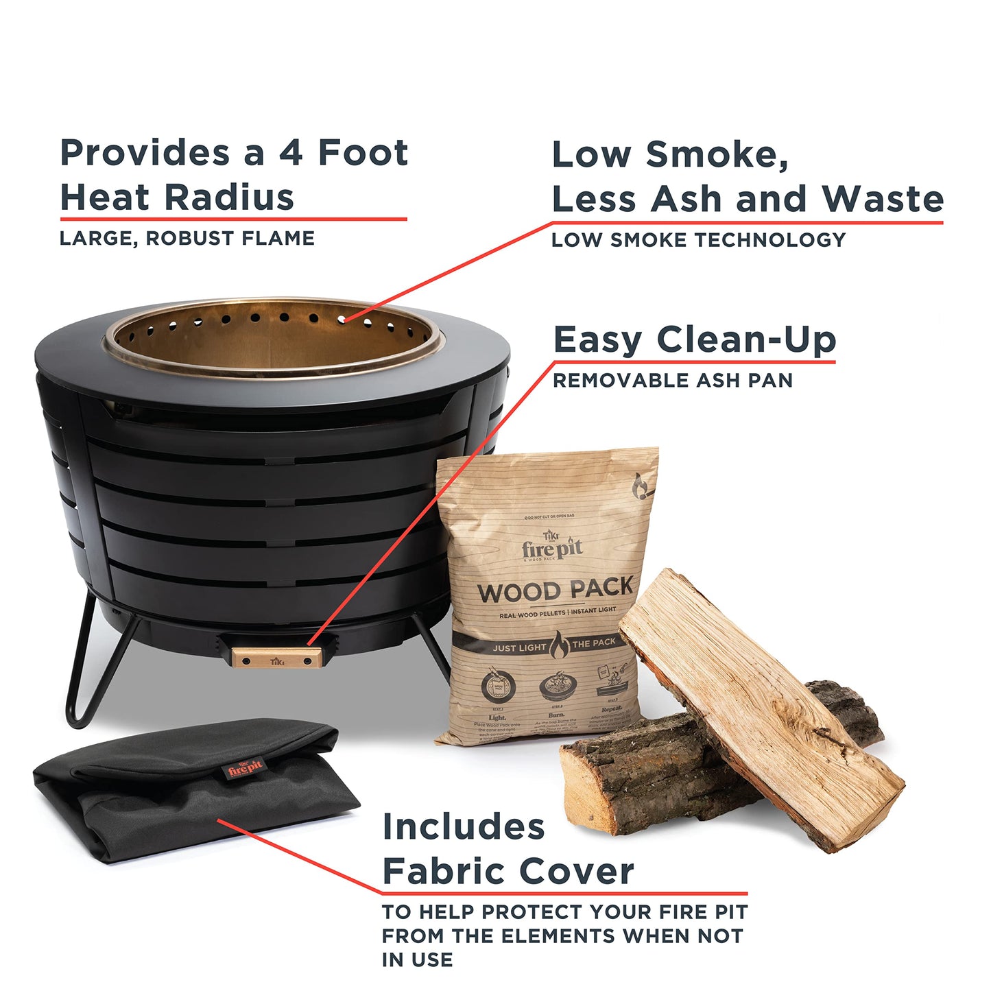25-Inch Smokeless Patio Fire Pit, Wood Burning with Removable Ash Pan & Weather-Resistant Cover, Modern Black Design – Ideal Outdoor Smokeless Fire Pit for Backyard & Patio