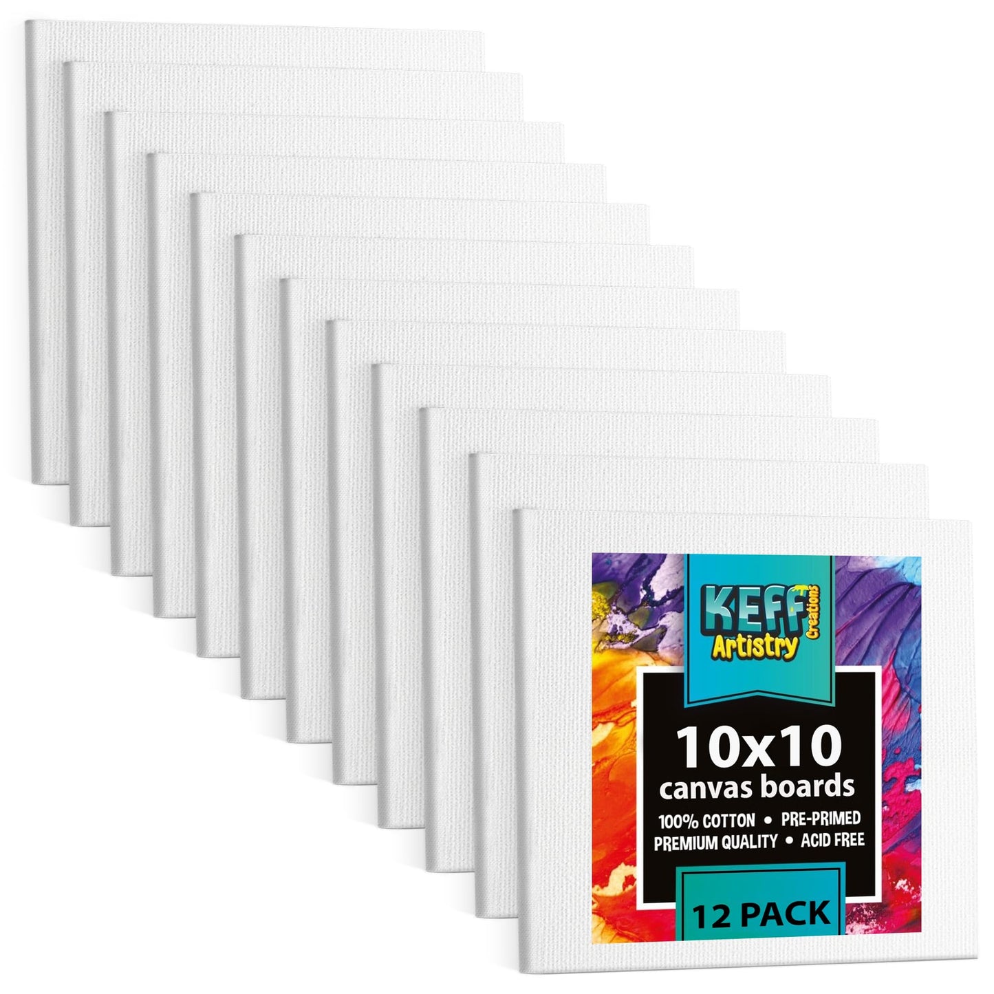 KEFF 24-Pack Bulk Canvas for Painting, 6 of 5x7, 8x10, 9x12, 11x14 Canvas Boards for Painting, Art Supplies for Adults & Kids - 100% Cotton Primed Painting Canvas for Acrylic, Oil, Watercolor, Tempera