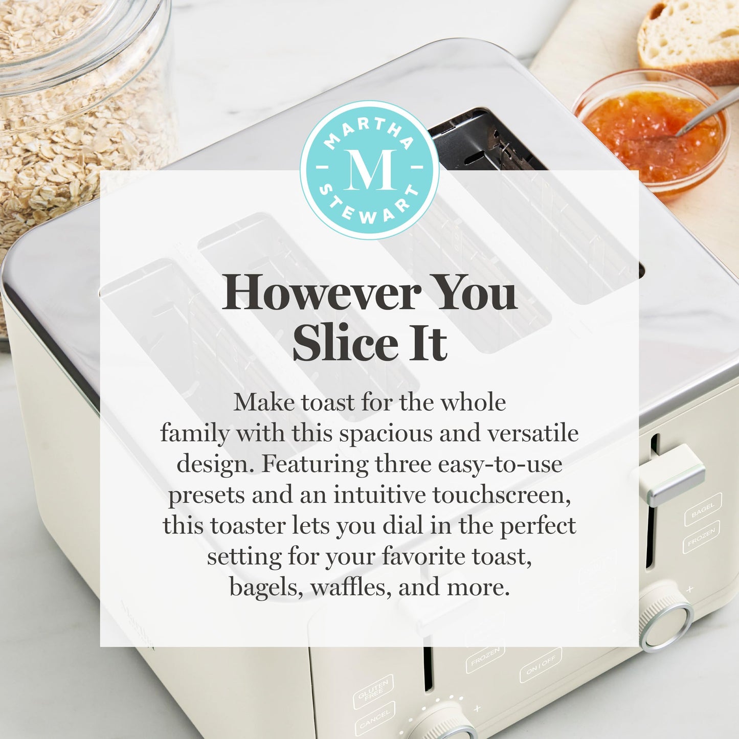 Martha Stewart 4 Slice Toaster, 10 Shade Settings with Defrost, Cancel, Bagel & Gluten-Free, Extra-Wide Self-Centering Slots for Waffles, Artisan Bread, Removable Crumb Tray, Cord Wrap,1800W, Honeydew