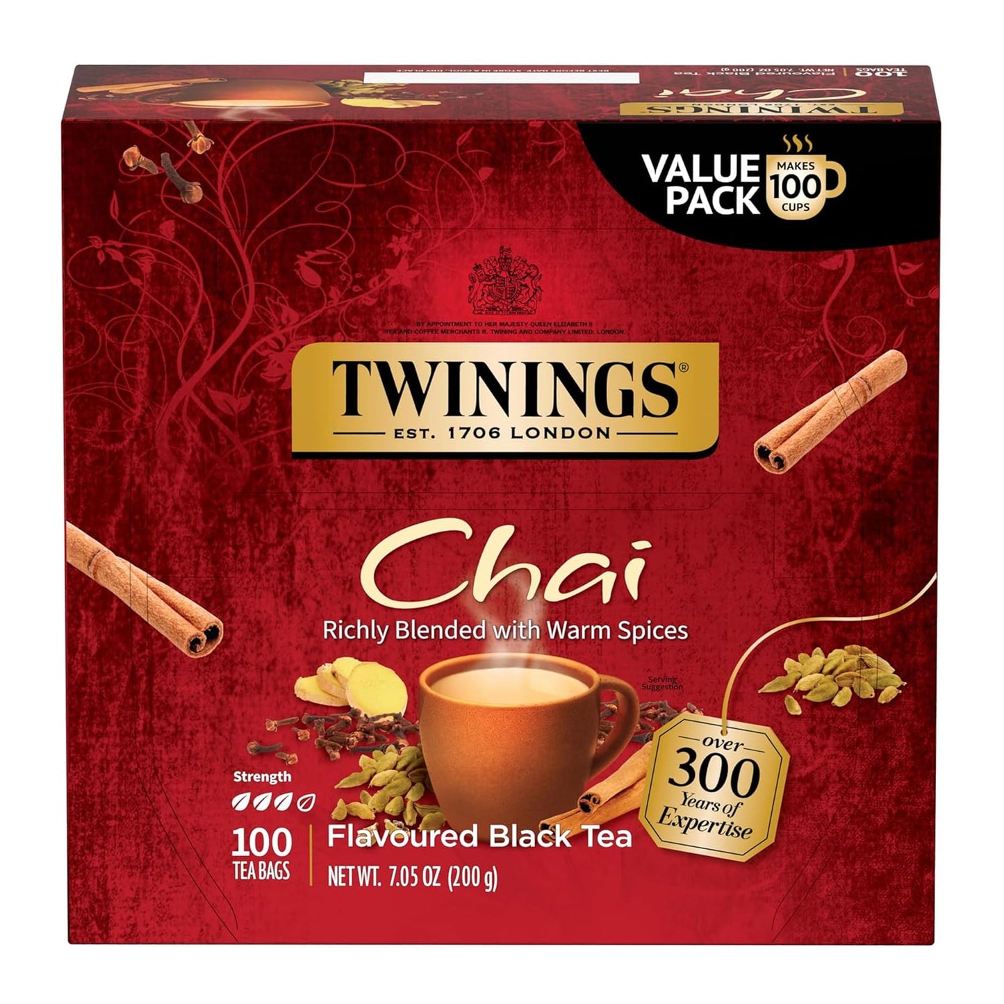 Twinings English Breakfast Black Tea Individually Wrapped Bags, 100 Count (Pack of 1), Smooth, Flavourful, and Robust, Caffeinated, Enjoy Hot or Iced, 100 Teabags