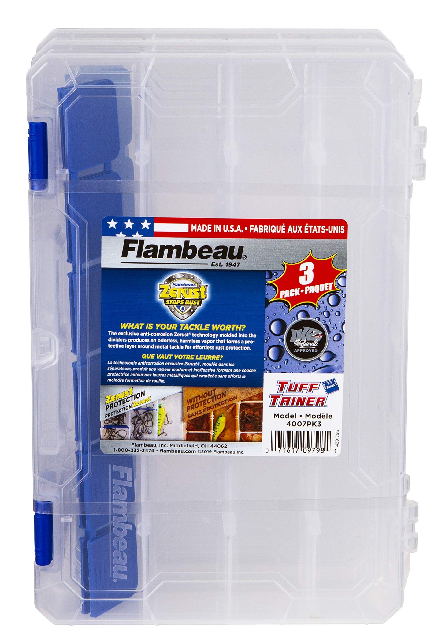 Flambeau Outdoors 4007PK3 Fishing Tackle Boxes - 3 Pack, Includes 36 Dividers, Clear Tackle Box Fishing Lure Organizer, Tuff Tainer Tackle Box with Zerust Anti-Rust Dividers