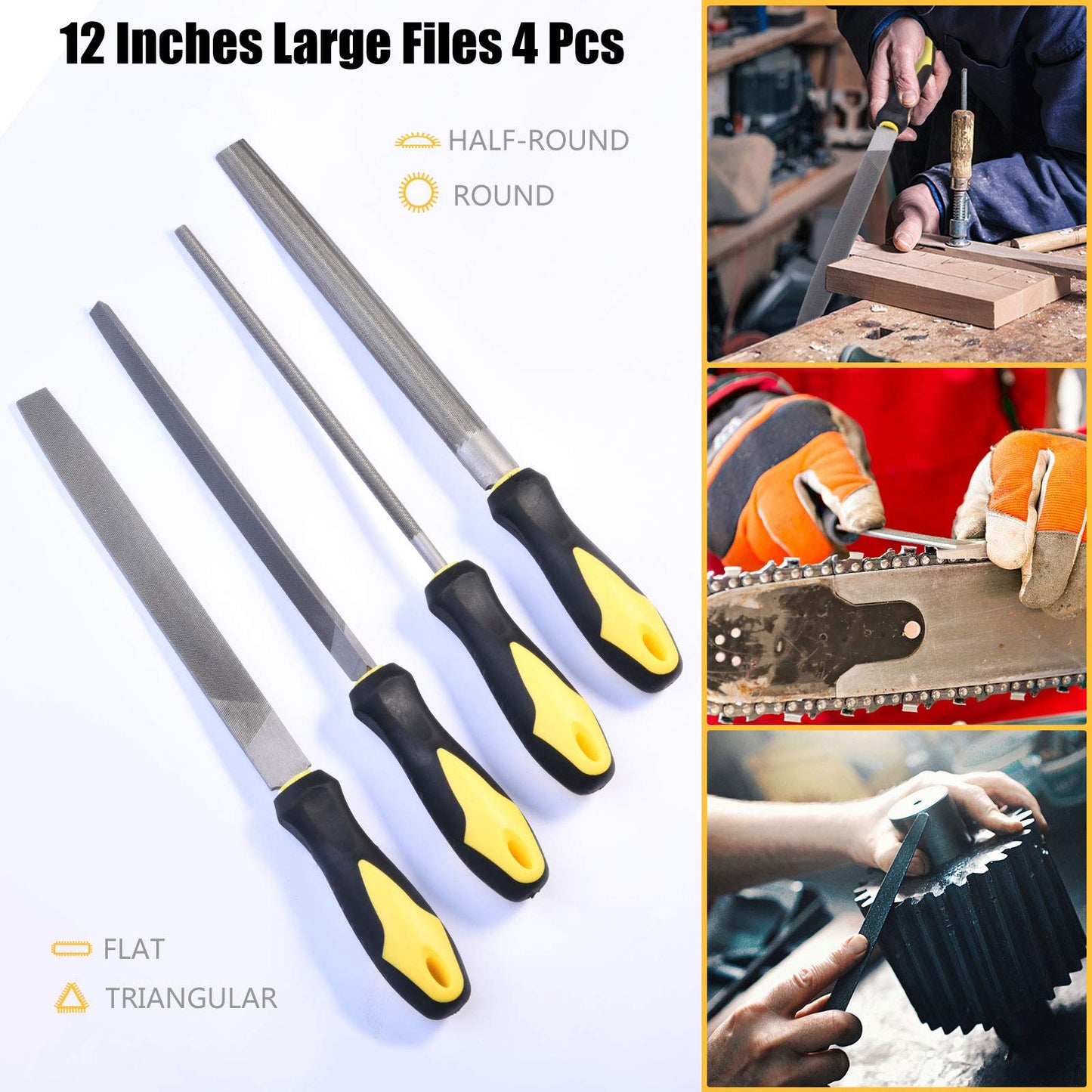 6-Piece Metal Needle File Set - Hardened Alloy Steel Includes Flat, Warding, Square, Triangular, Round, and Half-Round Files