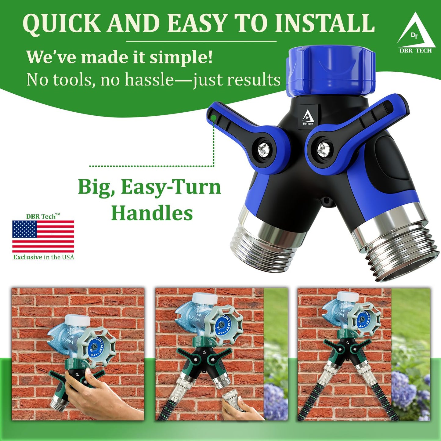 Hose Splitter 2 Way, Heavy Duty Metal Connector, Two Way Garden Hose Splitter, High Flow Spigot Faucet Bib Adapter, Solid Double Y Shut Off Valve for Outdoor Gardening Hoses, Orange