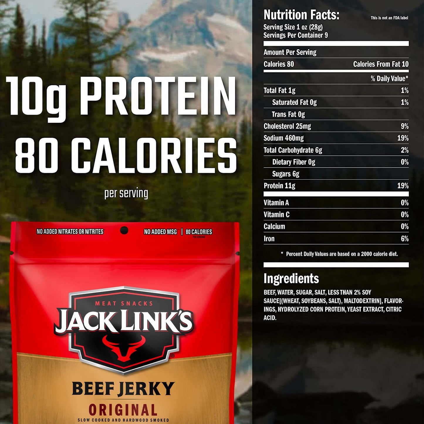 Jack Link's Beef Jerky, Original, Large Jerky Bags - Great Gifts for Dad, Flavorful Meat Snacks, Ready to Eat Protein Snacks with 10g of Protein per Serving, Made with 100% Beef - 9 Oz. (Pack of 2)