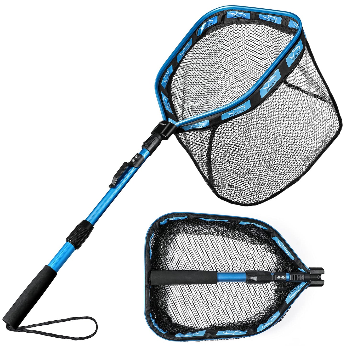 PLUSINNO Floating Fishing Net for Steelhead, Salmon, Fly, Kayak, Catfish, Bass, Trout Fishing, Rubber Coated Landing Net for Easy Catch & Release, Compact & Foldable for Easy Transportation & Storage