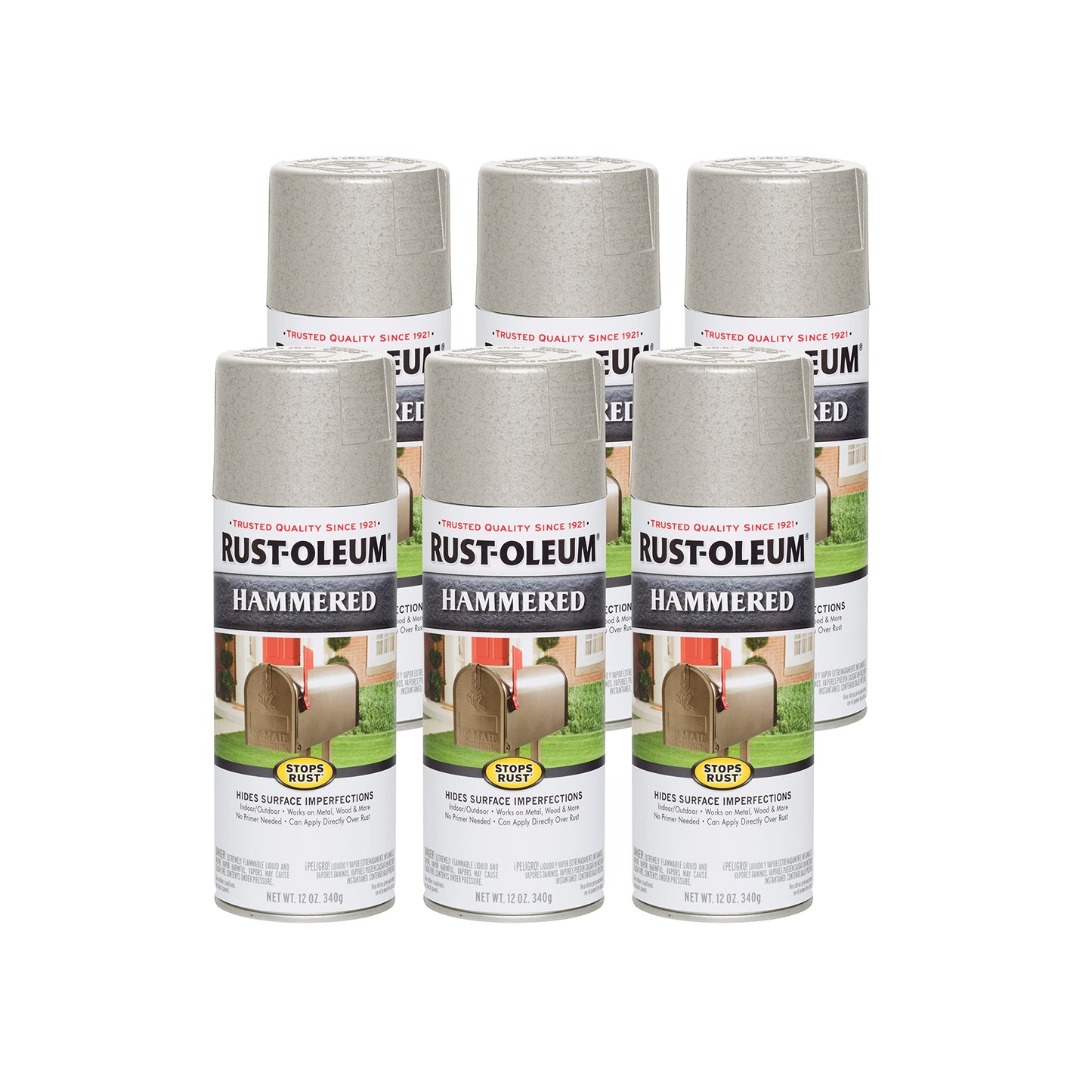 Rust-Oleum 7214830-6PK Stops Rust Hammered Spray Paint, 12 oz, Gray, 6 Pack