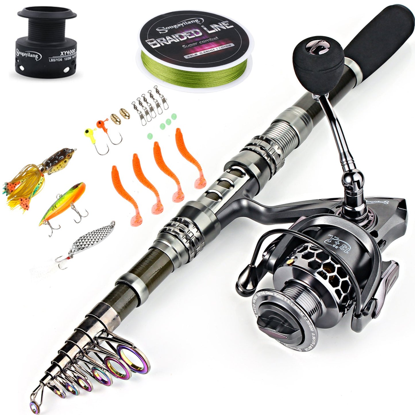 Sougayilang Fishing Rod Reel Combo with Telescopic Fishing Pole Spinning Reel Carrier Bag