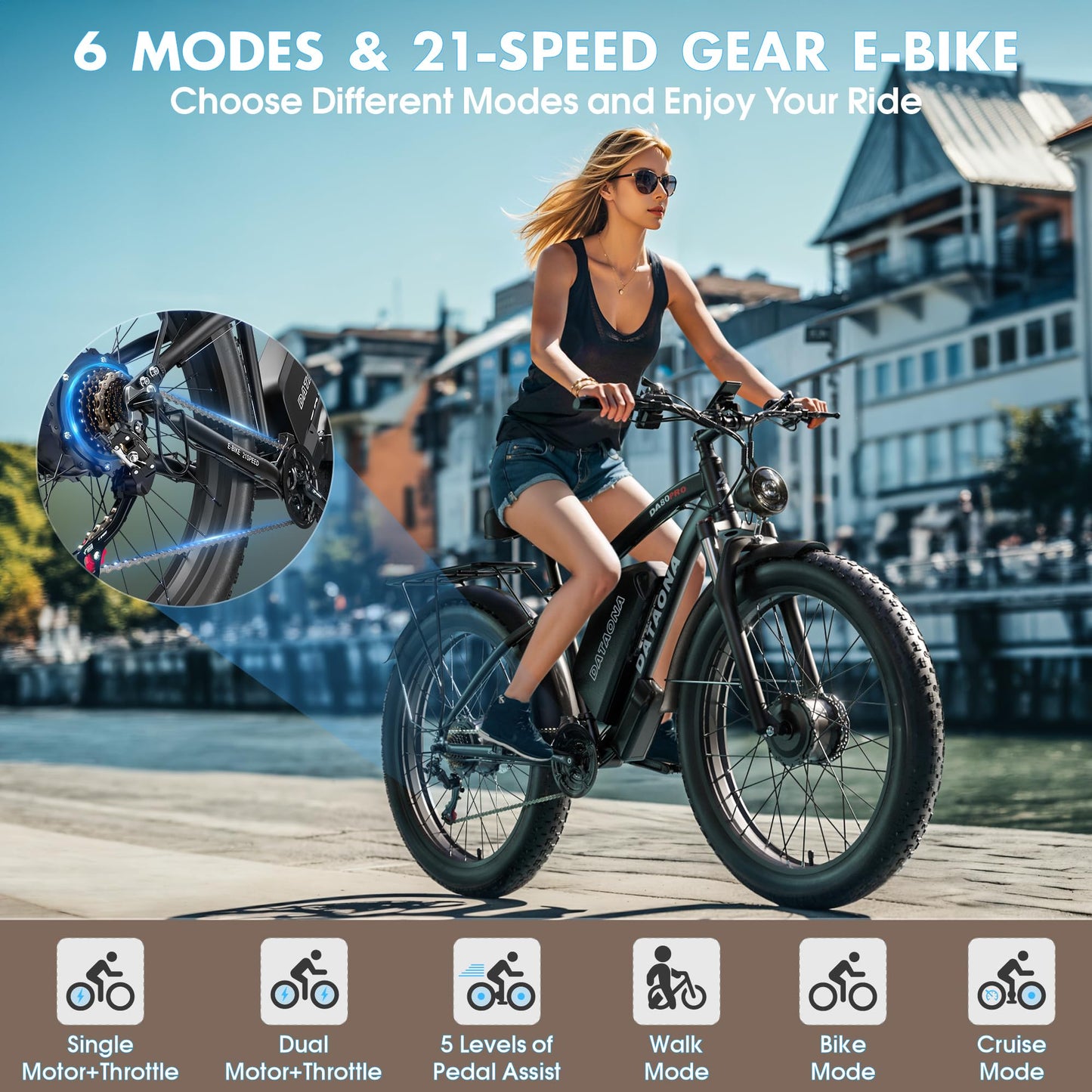 Peak 3000W/5000W Dual Motor Ebike for Adults, 52V 23Ah/32Ah Battery, 37-45MPH Max Speed Up to 80-100 Miles Range, 7/21 Speed 24"/26" Fat Tire with Hydraulic Brake UL Certificated Electric Bike Bicycle