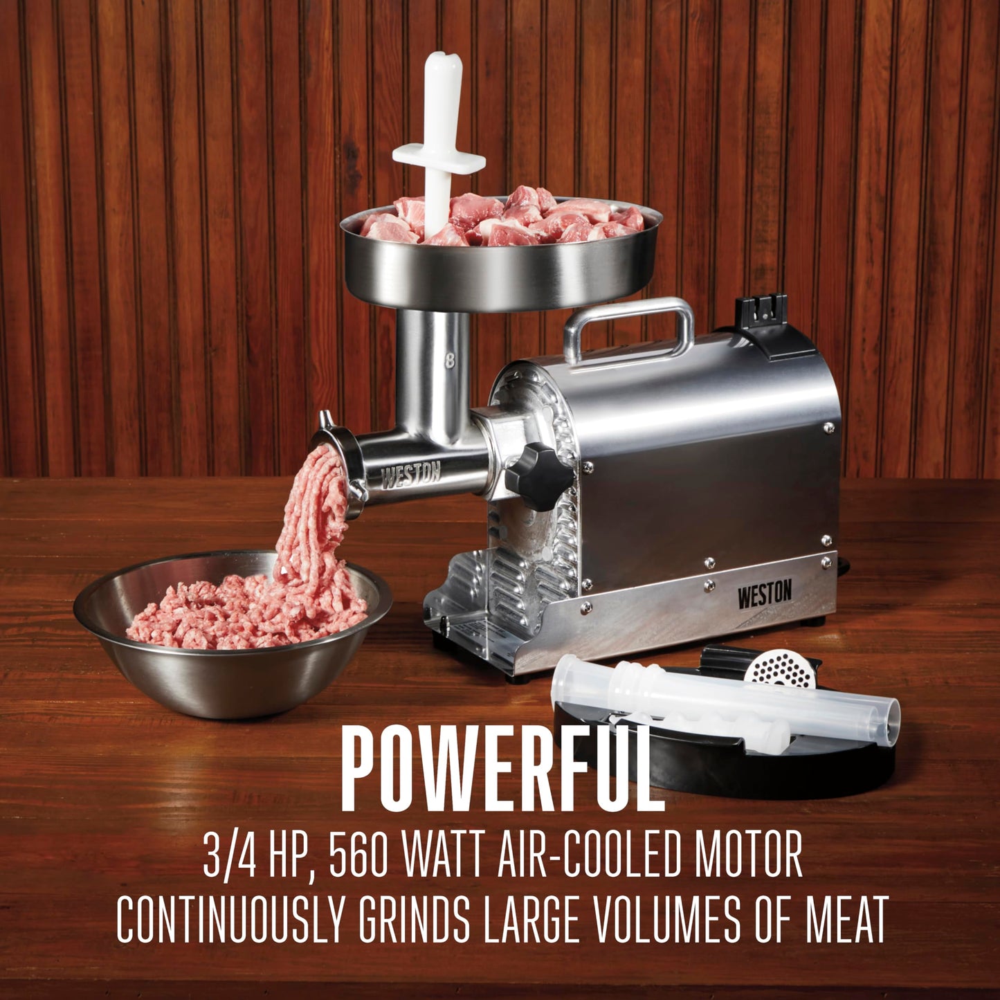 Weston Pro Series Electric Meat Grinder, Commercial Grade, 1120 Watts, 1.5 HP, 14lbs. Per Minute, Stainless Steel (10-2201-W)