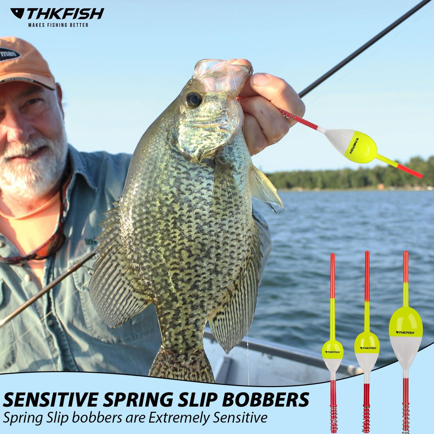 THKFISH Fishing Floats and Bobbers Balsa Wood Floats Spring Bobbers with Oval Slip Bobbers for Crappie Panfish Walleyes Fixed Bobber (1"X0.7"X6") (1.25"X0.75"X6") (2"X1.14"X5.86") 5pcs