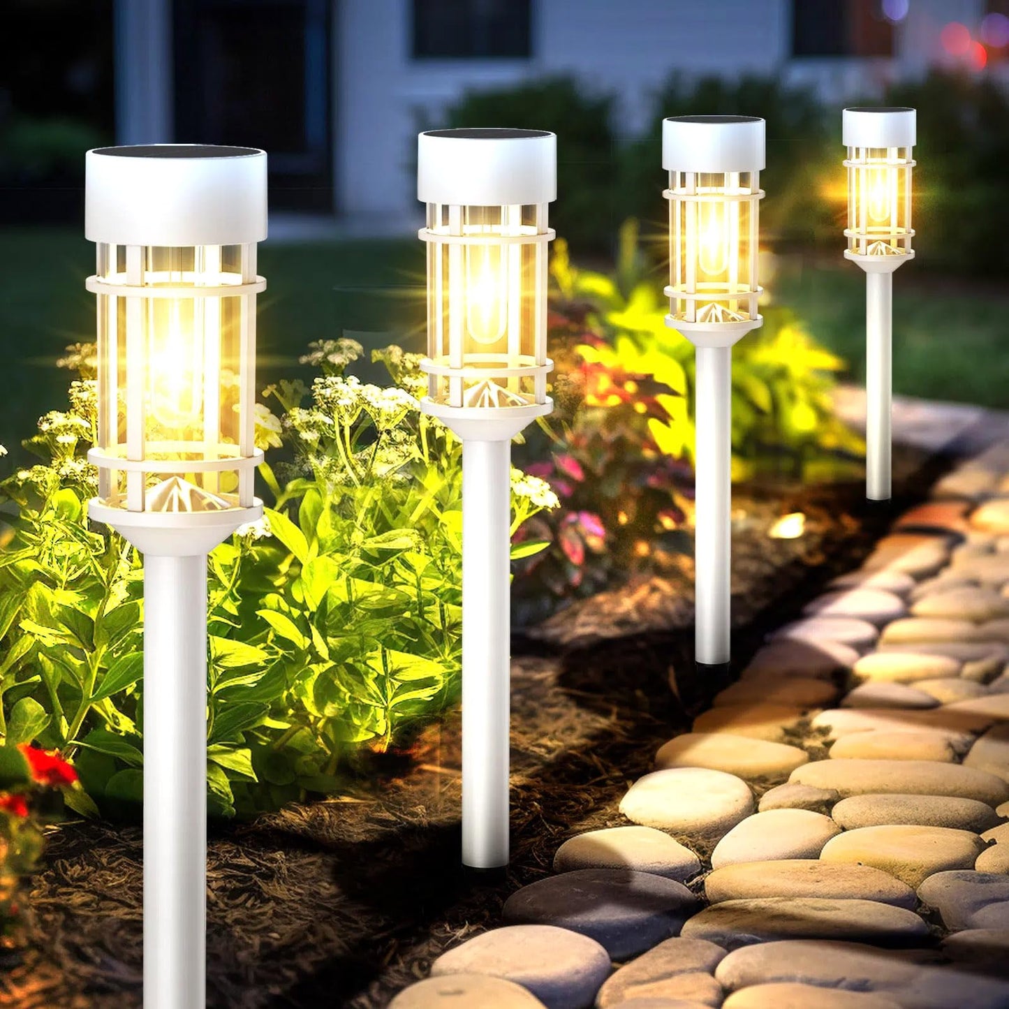Solar Pathway Lights, 8 Pack LED Solar Lights Outdoor Waterproof, Glass Metal Garden Lighting for Yard Path Landscape Lawn Walkway Driveway, 3000K