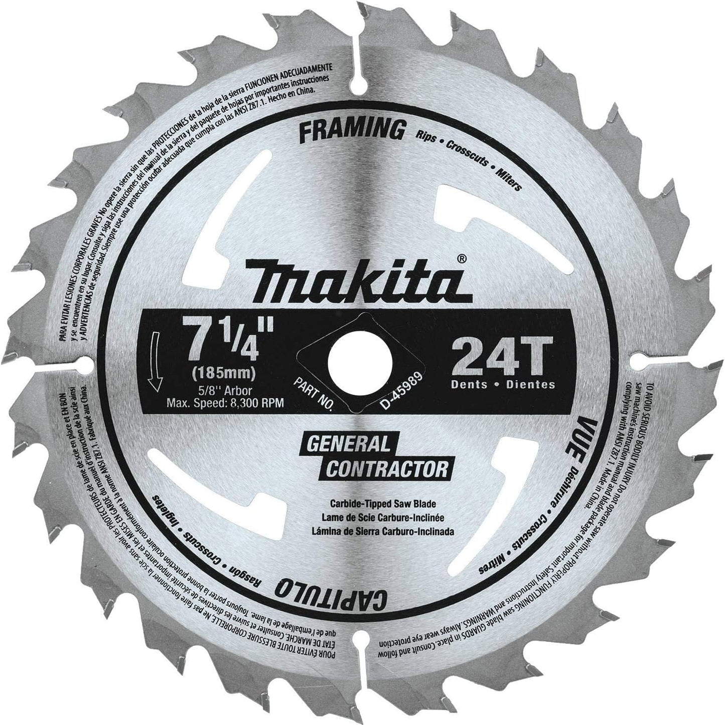 Makita D-45989 7-1/4" 24T Carbide-Tipped Circular Saw Blade, Framing/General Purpose