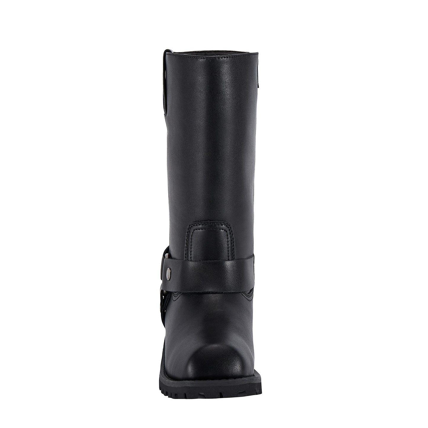 GARGOYLE BELLS Mens Harness Straps Motorcycle Leather Boots Black Waterproof Biker Boots For Men- Low Heel Riding Boots