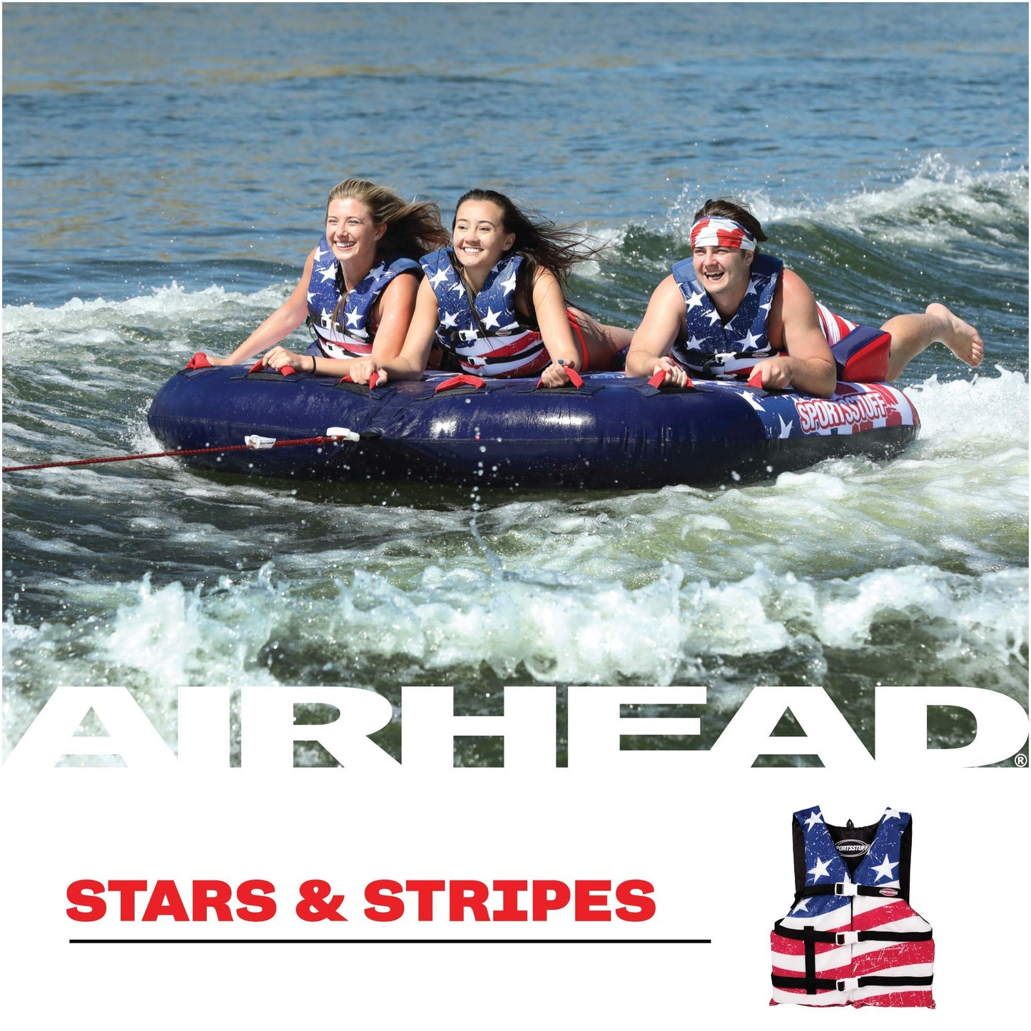 Sportstuff Type III Life Jacket US Coast Guard Approved Open Sides with 3 Body Belts & Buckles Quick Dry Fabric, Secure Fit, Comfortable Stars & Stripes