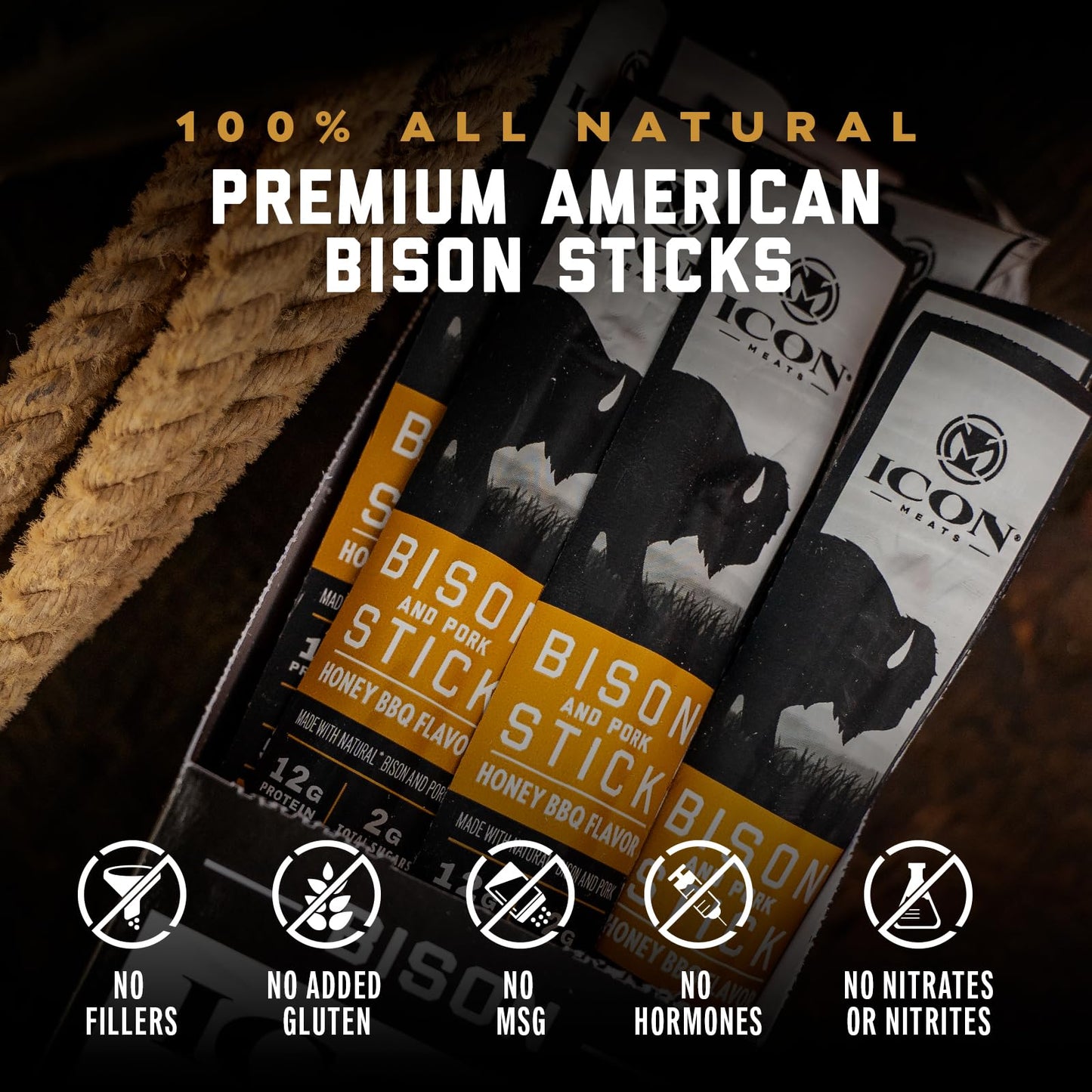 ICON Meats Snack Sticks Sampler - Assorted Flavors of Bison, Elk, Venison and Pork Jerky Sticks - 24 Pack of Individually Wrapped Meat Sticks, 6 Per Flavor – USDA Approved, All Natural Artisan Meats