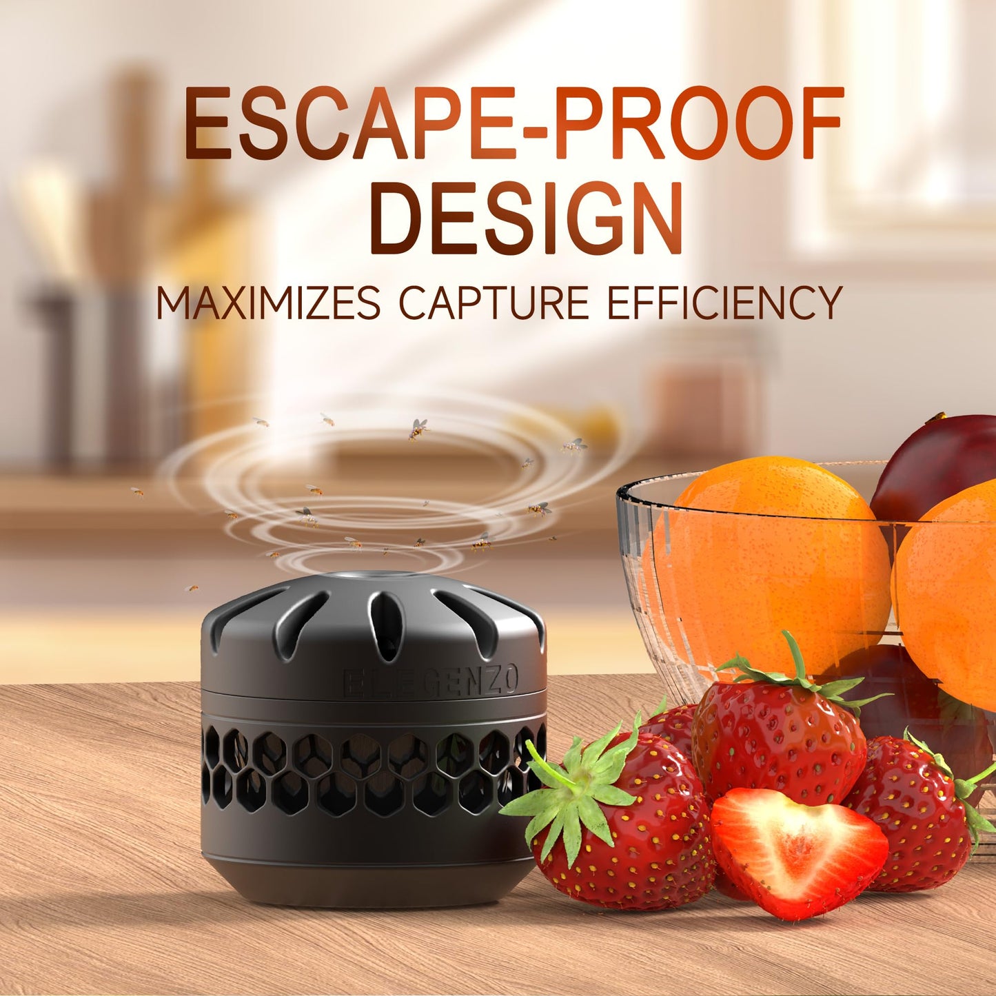 Fruit Fly Traps for Indoors Killer: Fruit Fly and Drain Fly Killer Indoor - Reusable Escape-Proof Trap and Powerful Fruit-Based Bait (2 X 60ml Refills) Safe for Pets & People -Lasts 60 Days