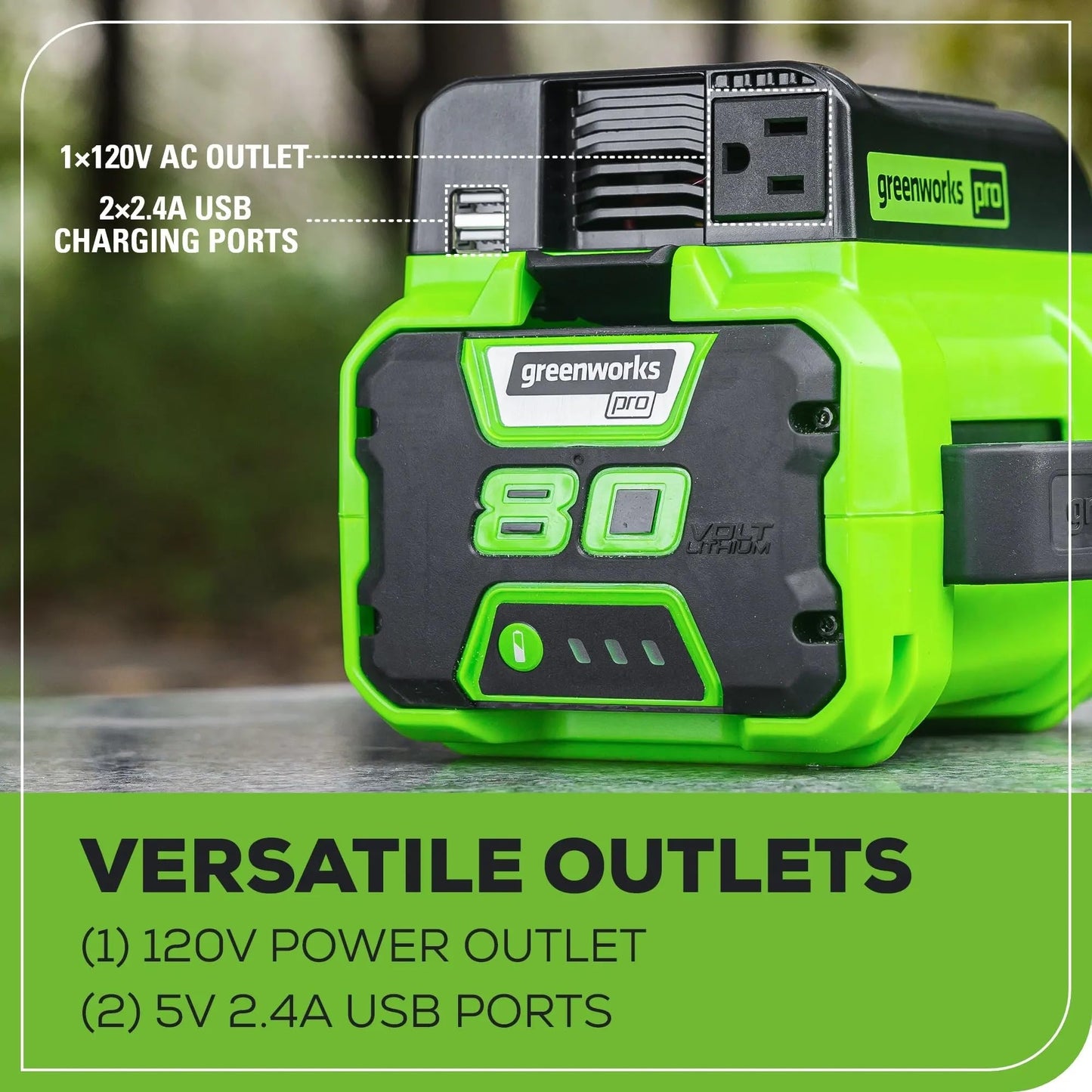 Greenworks Pro 80V (300 Watt) Power Inverter, 120V AC, for Charging Small Electronics, Smart Phones, Tablets, Small Televisions, Tool-Only, IV80A00